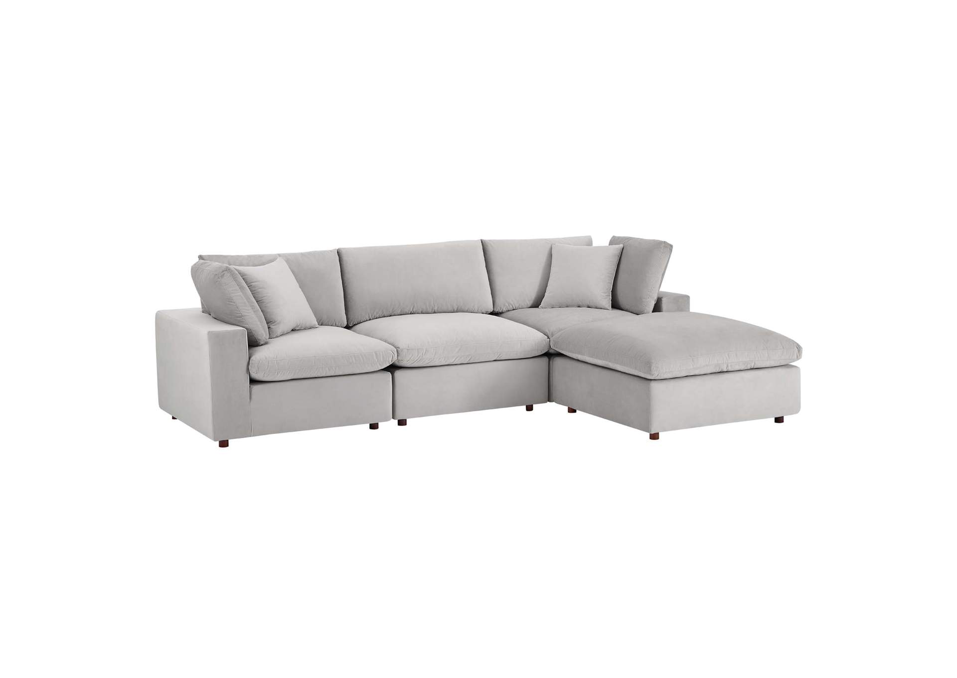 Light Gray Commix Down Filled Overstuffed Performance Velvet 4-Piece Sectional Sofa,Modway