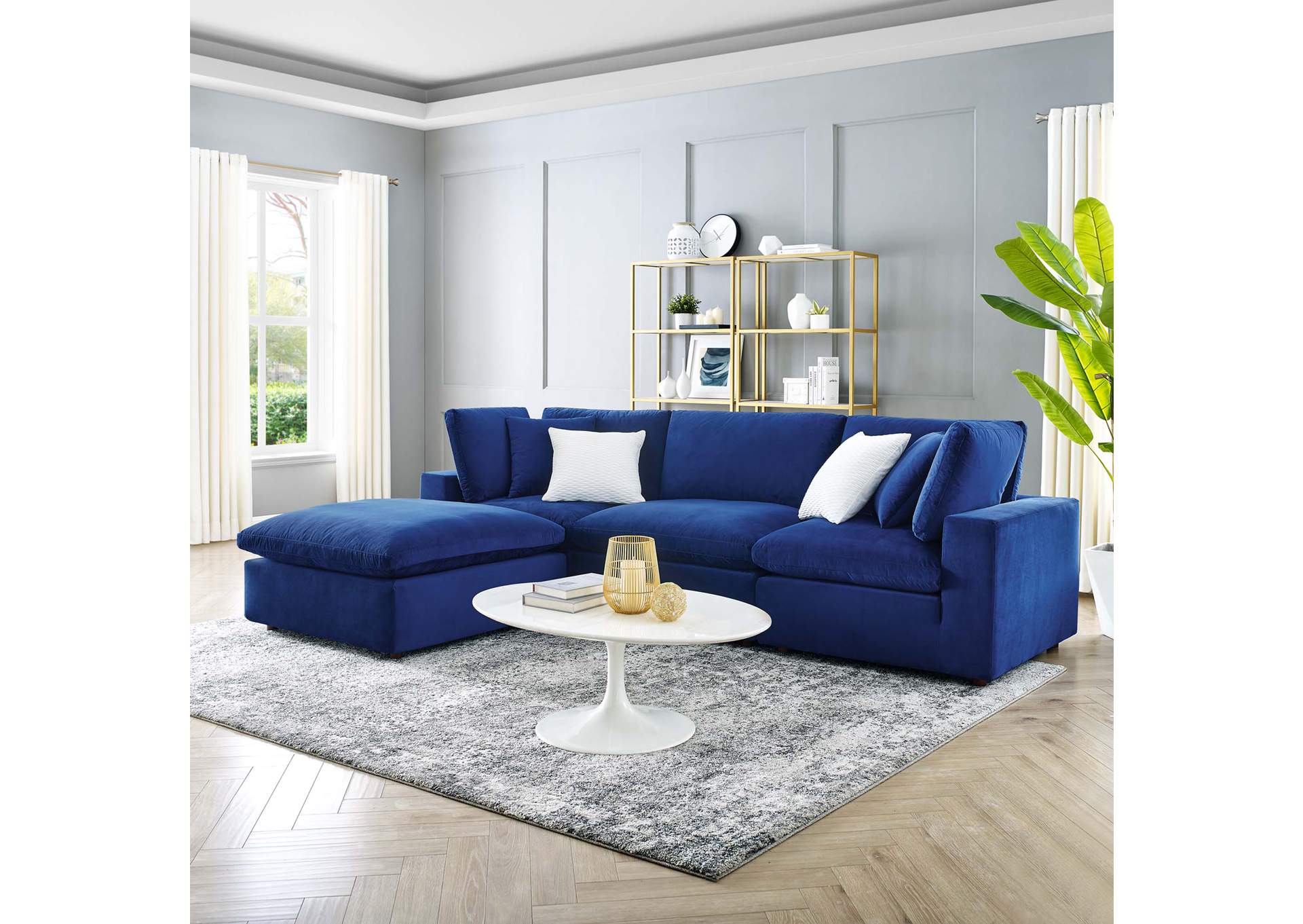 Navy Commix Down Filled Overstuffed Performance Velvet 4-Piece Sectional Sofa,Modway