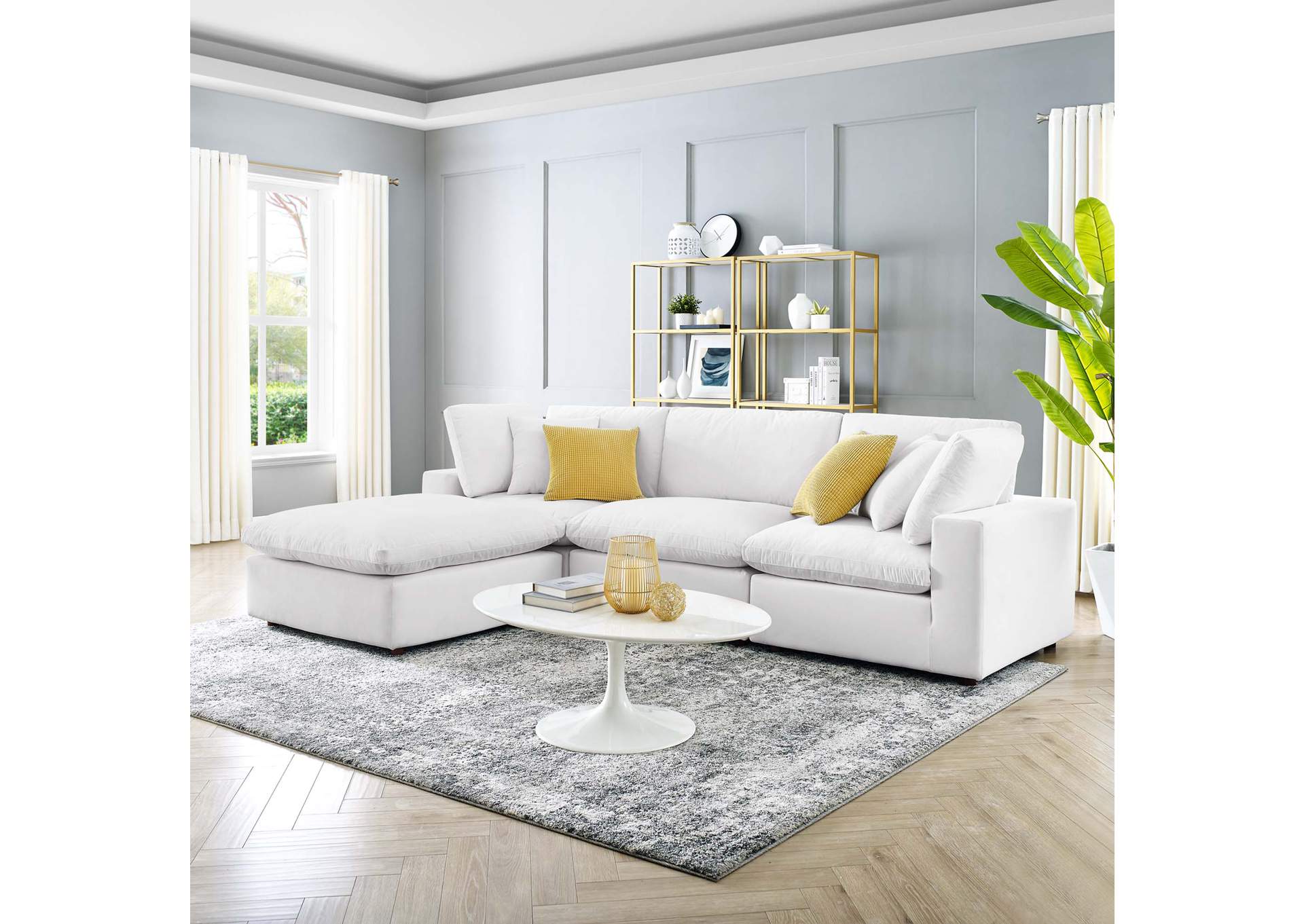 White Commix Down Filled Overstuffed Performance Velvet 4-Piece Sectional Sofa,Modway