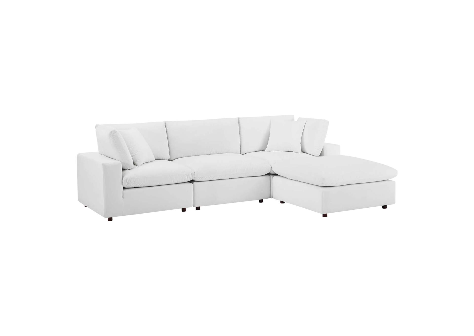 White Commix Down Filled Overstuffed Performance Velvet 4-Piece Sectional Sofa,Modway