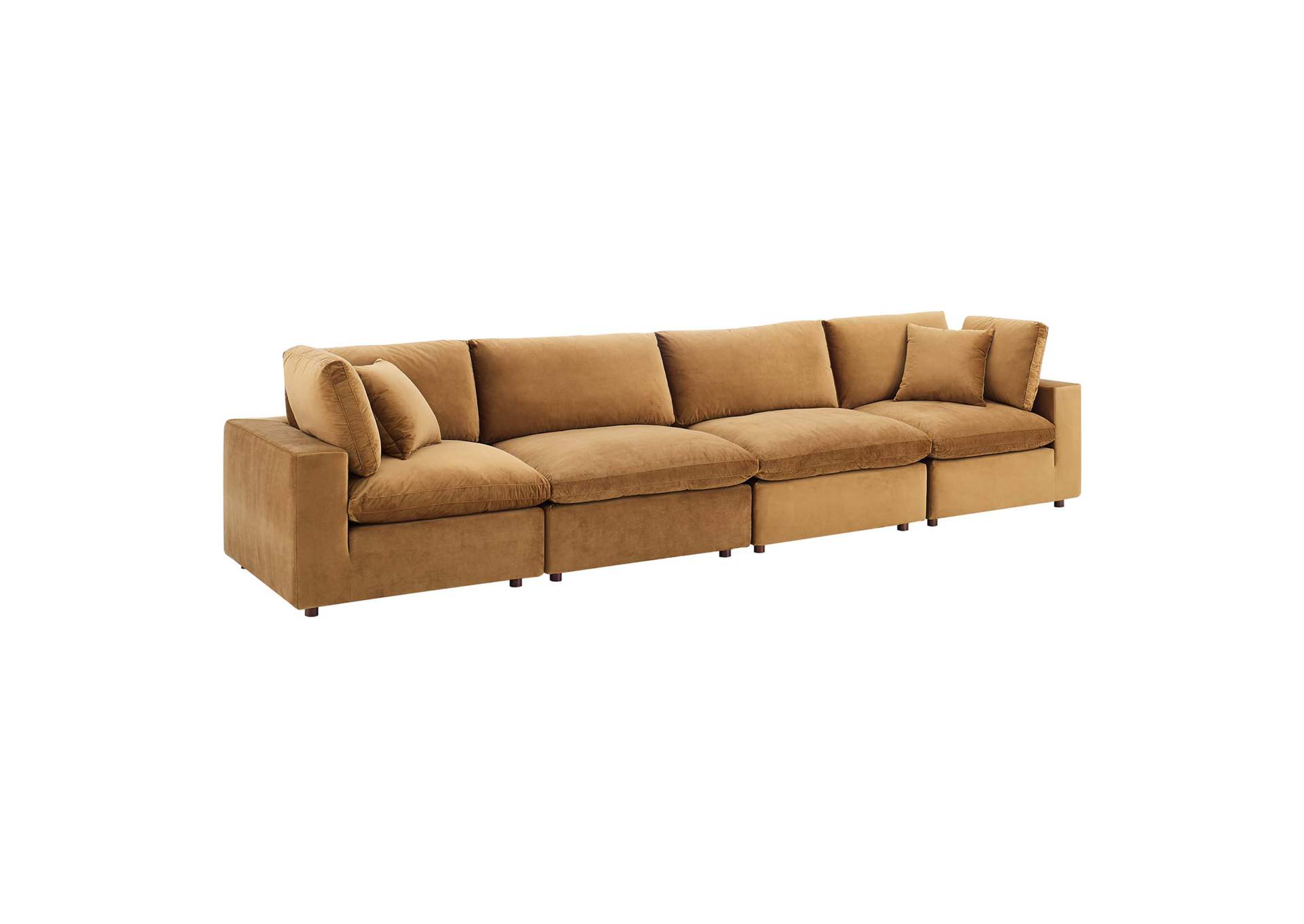 Cognac Commix Down Filled Overstuffed Performance Velvet 4-Seater Sofa,Modway