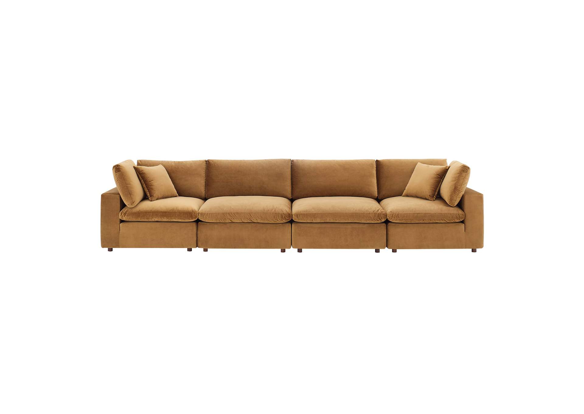Cognac Commix Down Filled Overstuffed Performance Velvet 4-Seater Sofa,Modway