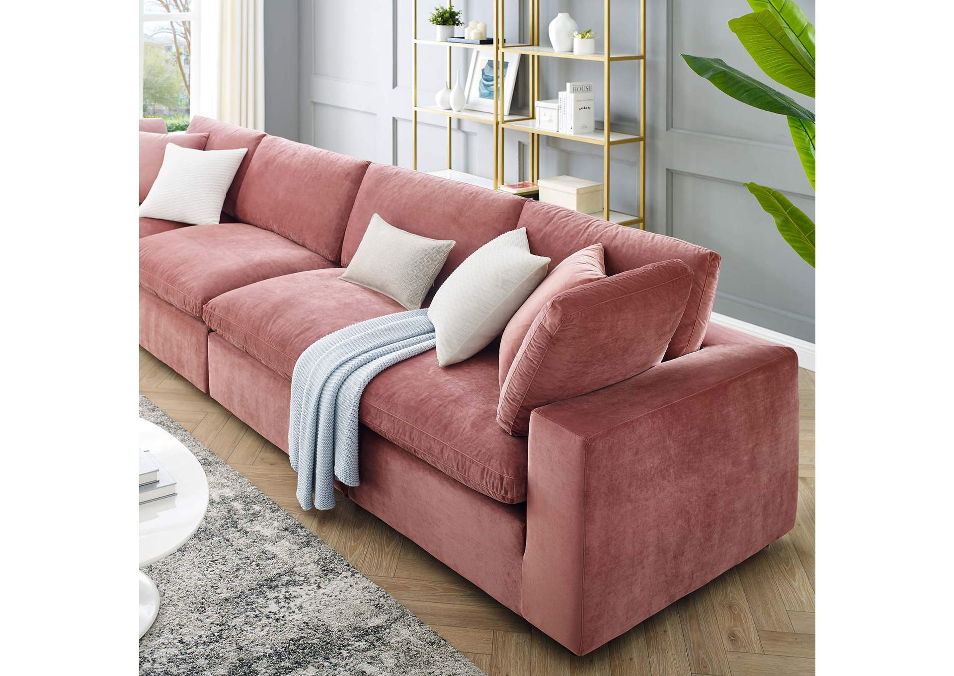 Dusty Rose Commix Down Filled Overstuffed Performance Velvet 4-Seater Sofa,Modway
