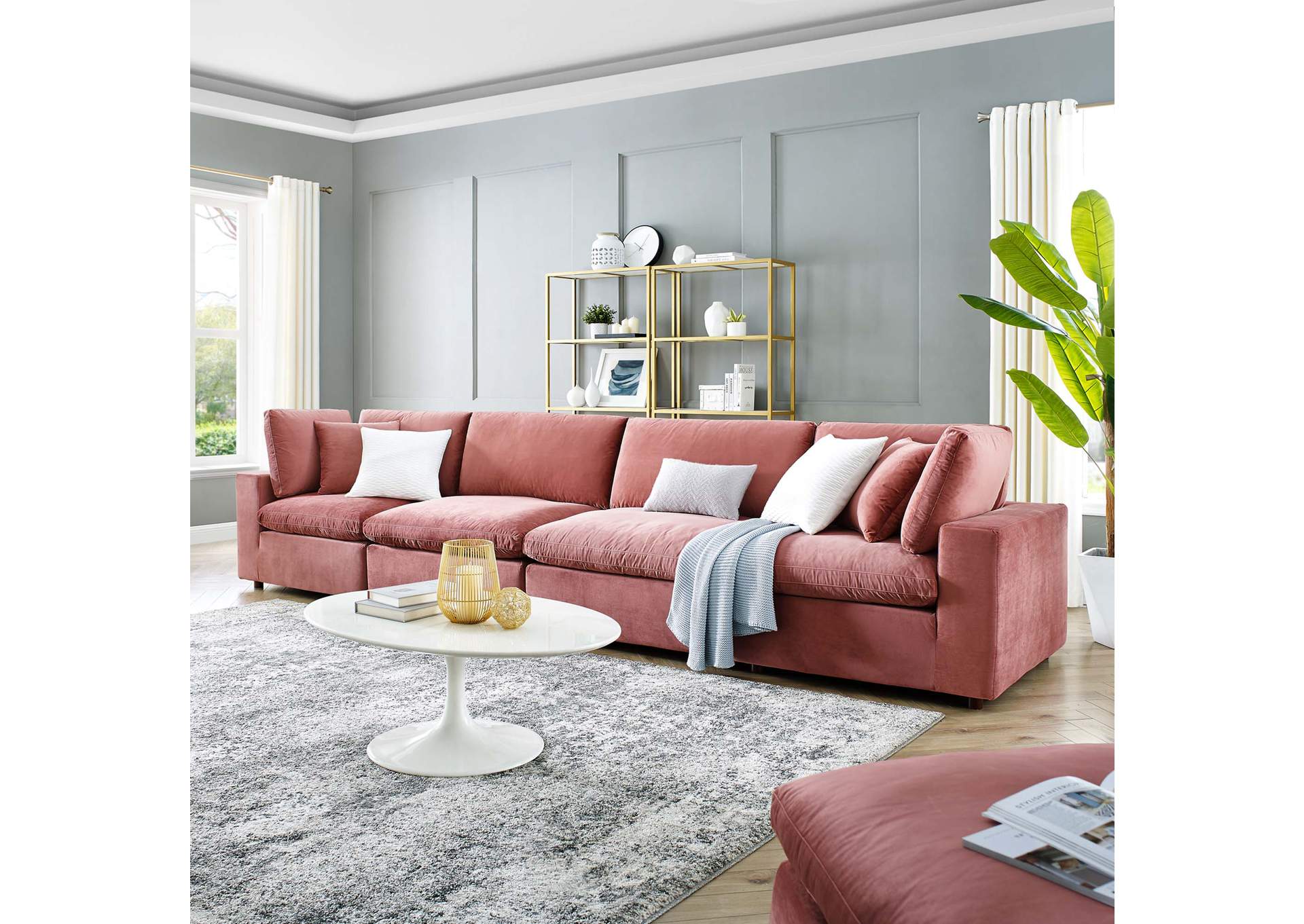 Dusty Rose Commix Down Filled Overstuffed Performance Velvet 4-Seater Sofa,Modway