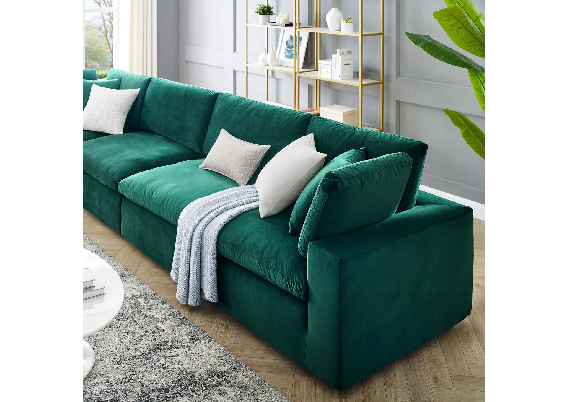 Green Commix Down Filled Overstuffed Performance Velvet 4-Seater Sofa,Modway