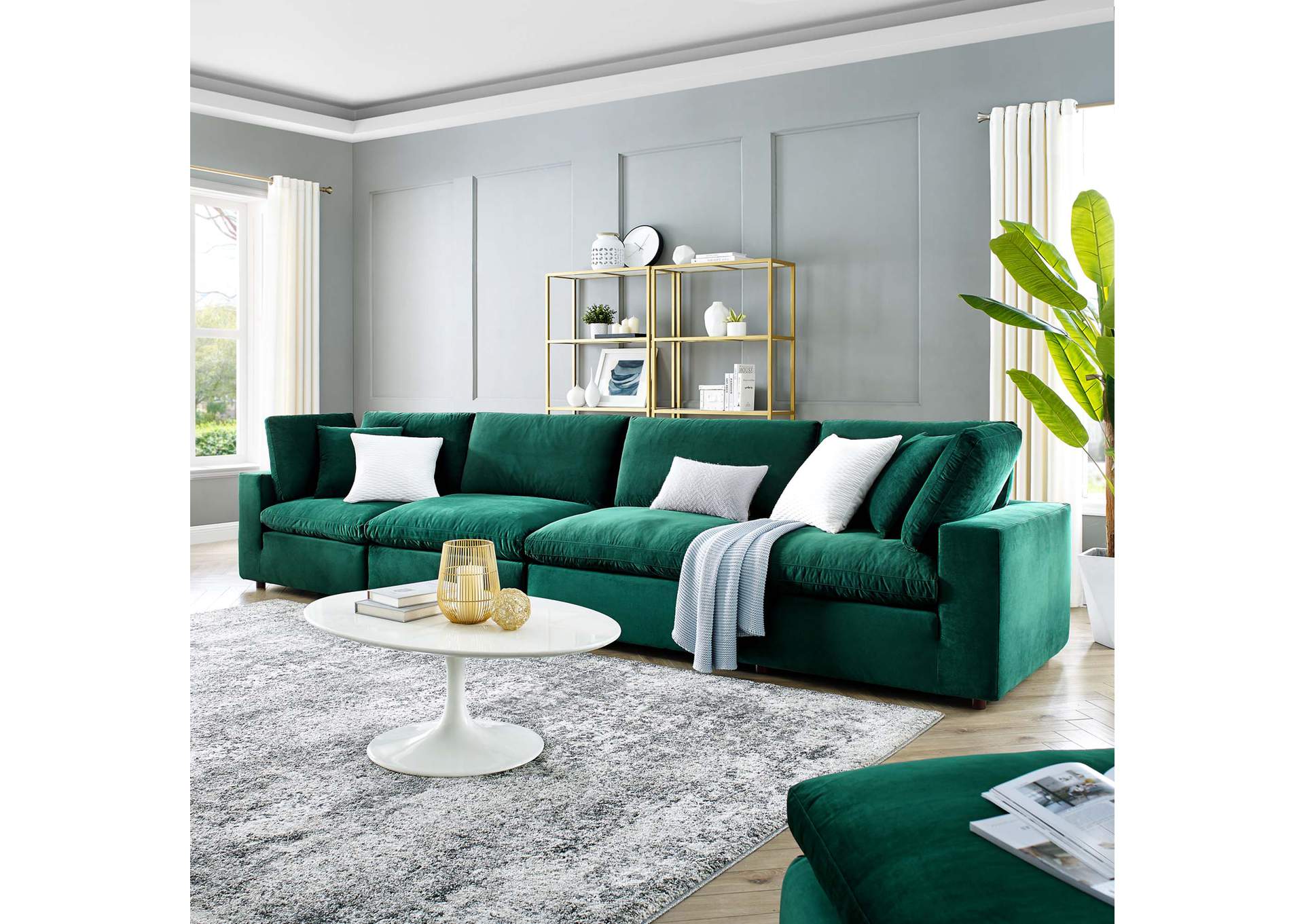Green Commix Down Filled Overstuffed Performance Velvet 4-Seater Sofa,Modway
