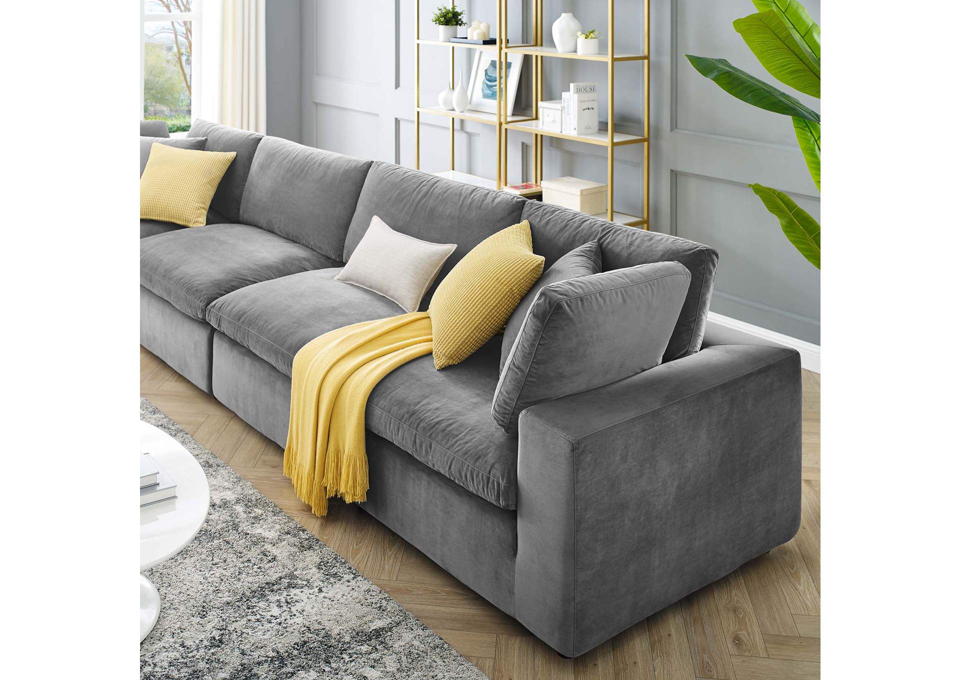 Gray Commix Down Filled Overstuffed Performance Velvet 4-Seater Sofa,Modway