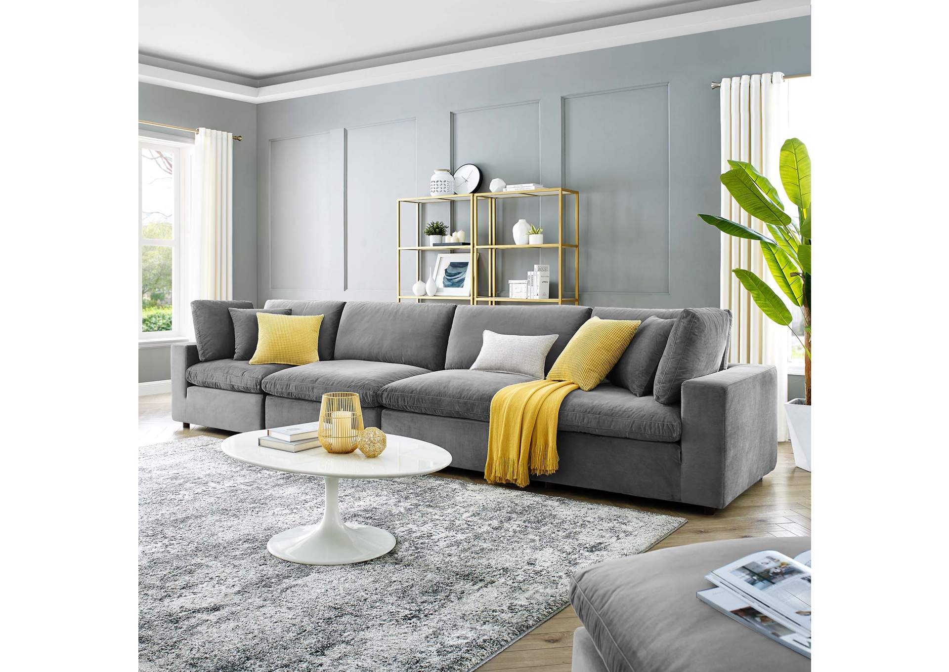 Gray Commix Down Filled Overstuffed Performance Velvet 4-Seater Sofa,Modway