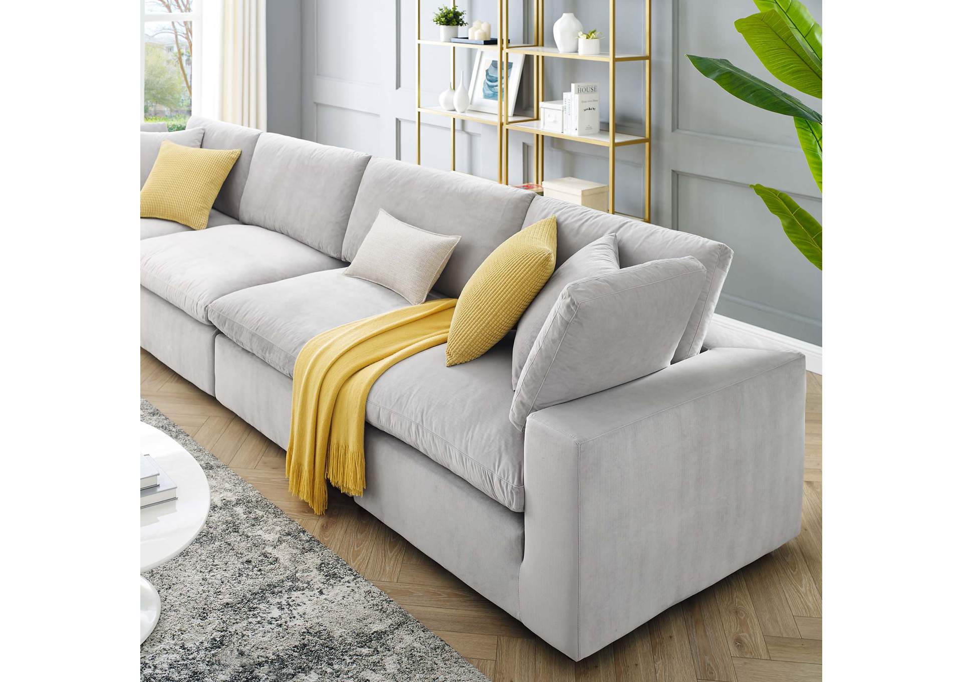 Light Gray Commix Down Filled Overstuffed Performance Velvet 4-Seater Sofa,Modway
