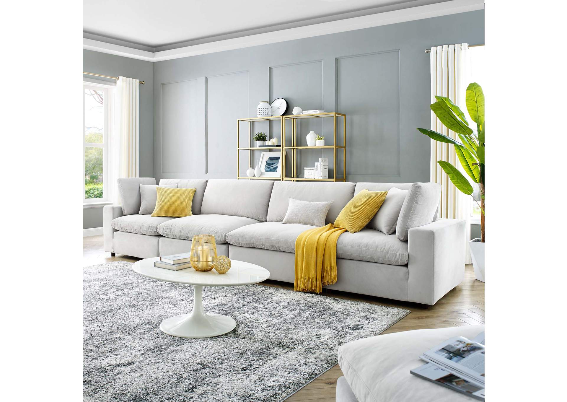 Light Gray Commix Down Filled Overstuffed Performance Velvet 4-Seater Sofa,Modway