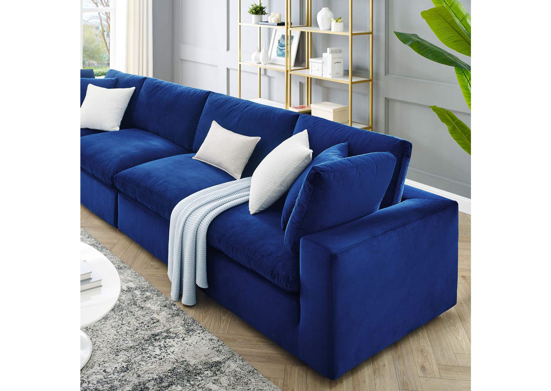 Navy Commix Down Filled Overstuffed Performance Velvet 4-Seater Sofa,Modway
