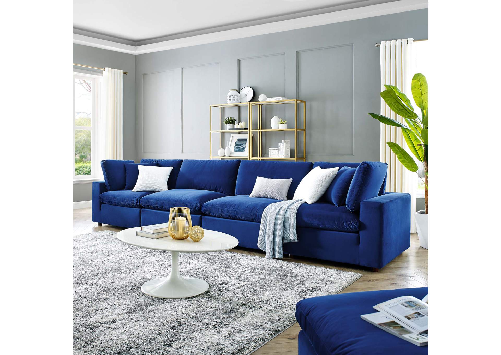 Navy Commix Down Filled Overstuffed Performance Velvet 4-Seater Sofa,Modway
