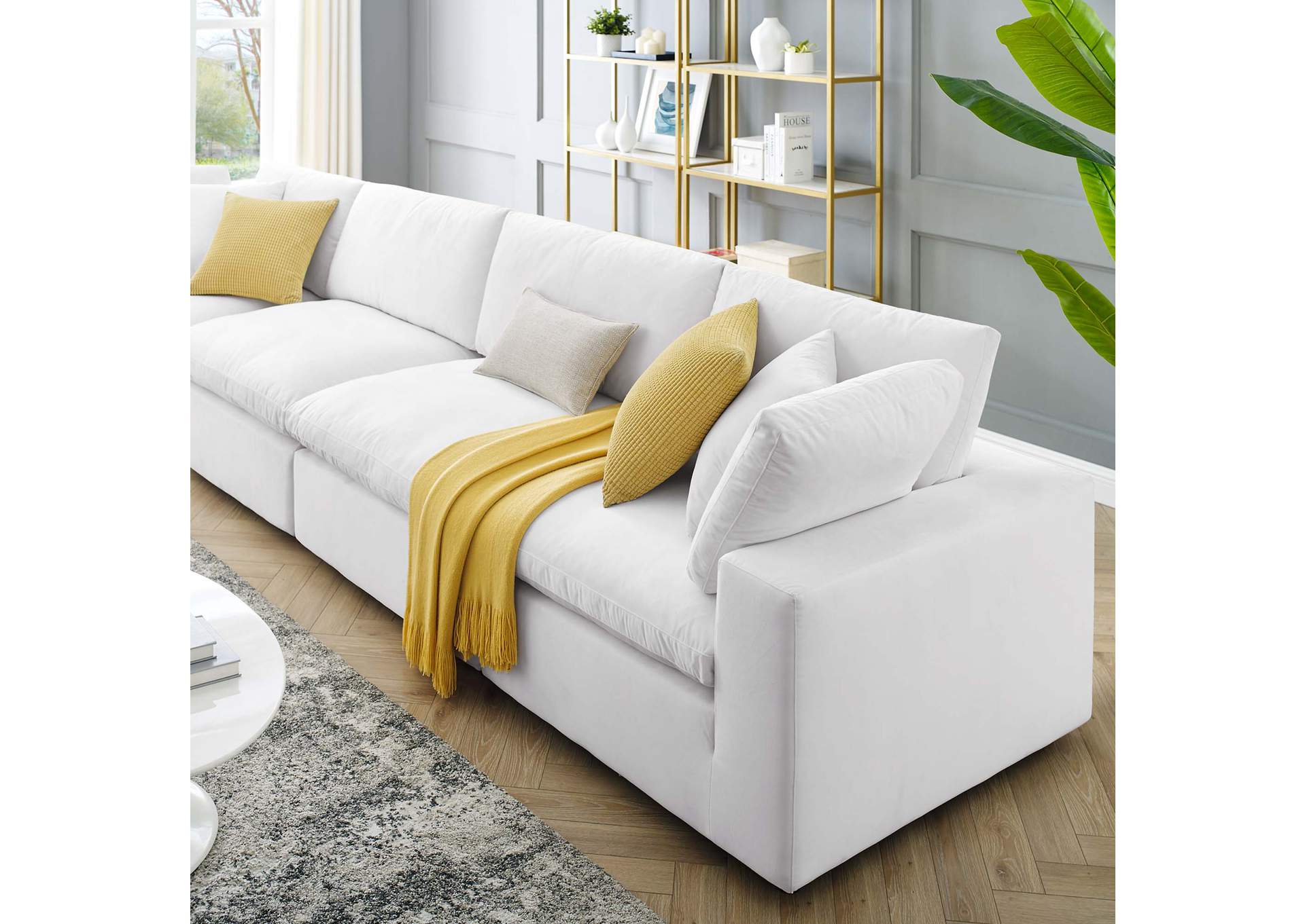 White Commix Down Filled Overstuffed Performance Velvet 4-Seater Sofa,Modway