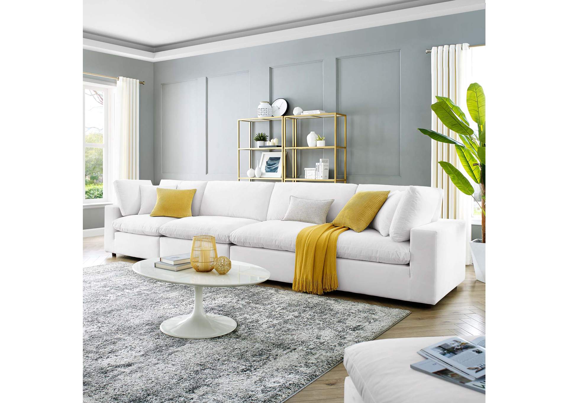 White Commix Down Filled Overstuffed Performance Velvet 4-Seater Sofa,Modway