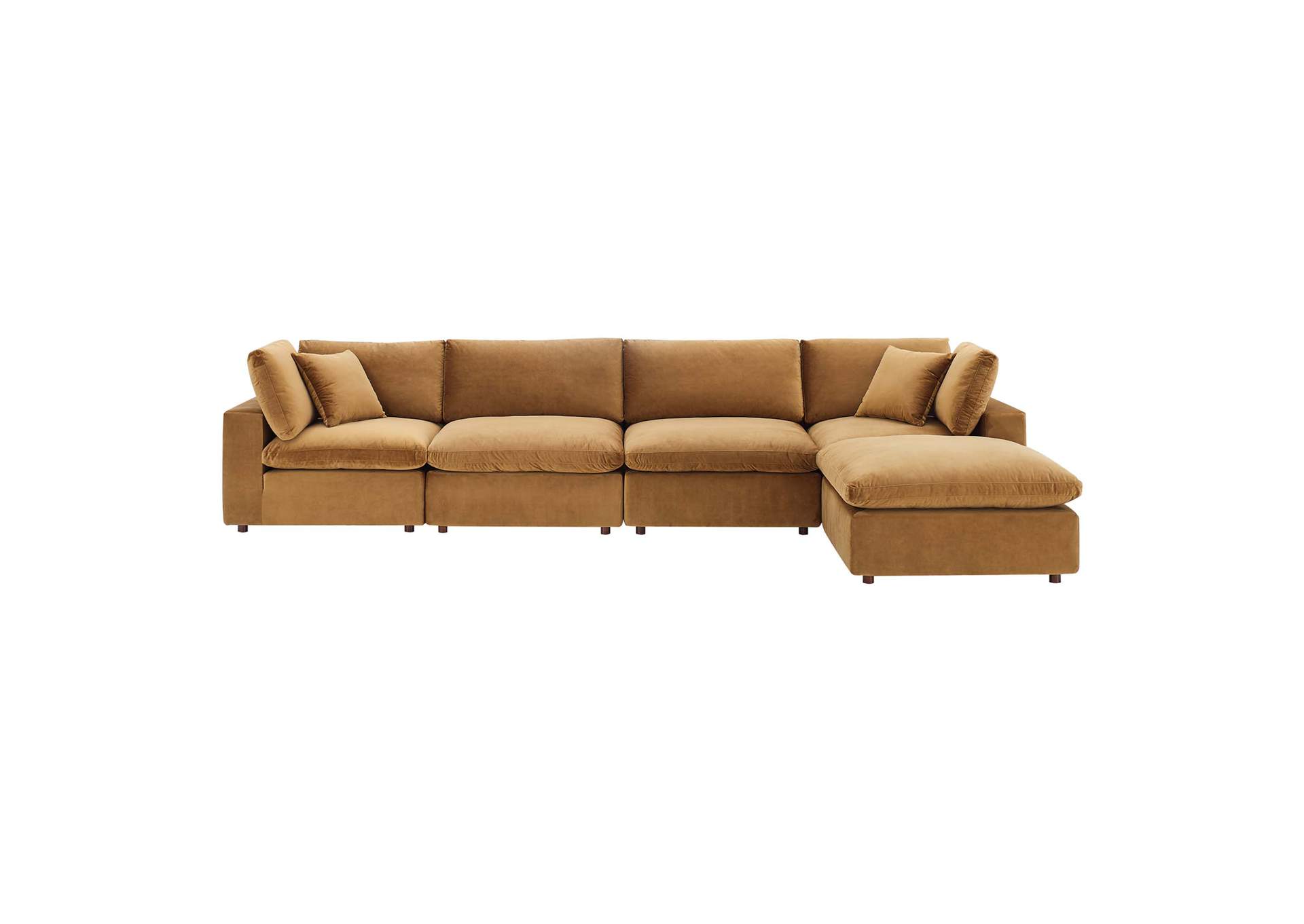 Cognac Commix Down Filled Overstuffed Performance Velvet 5-Piece Sectional Sofa,Modway
