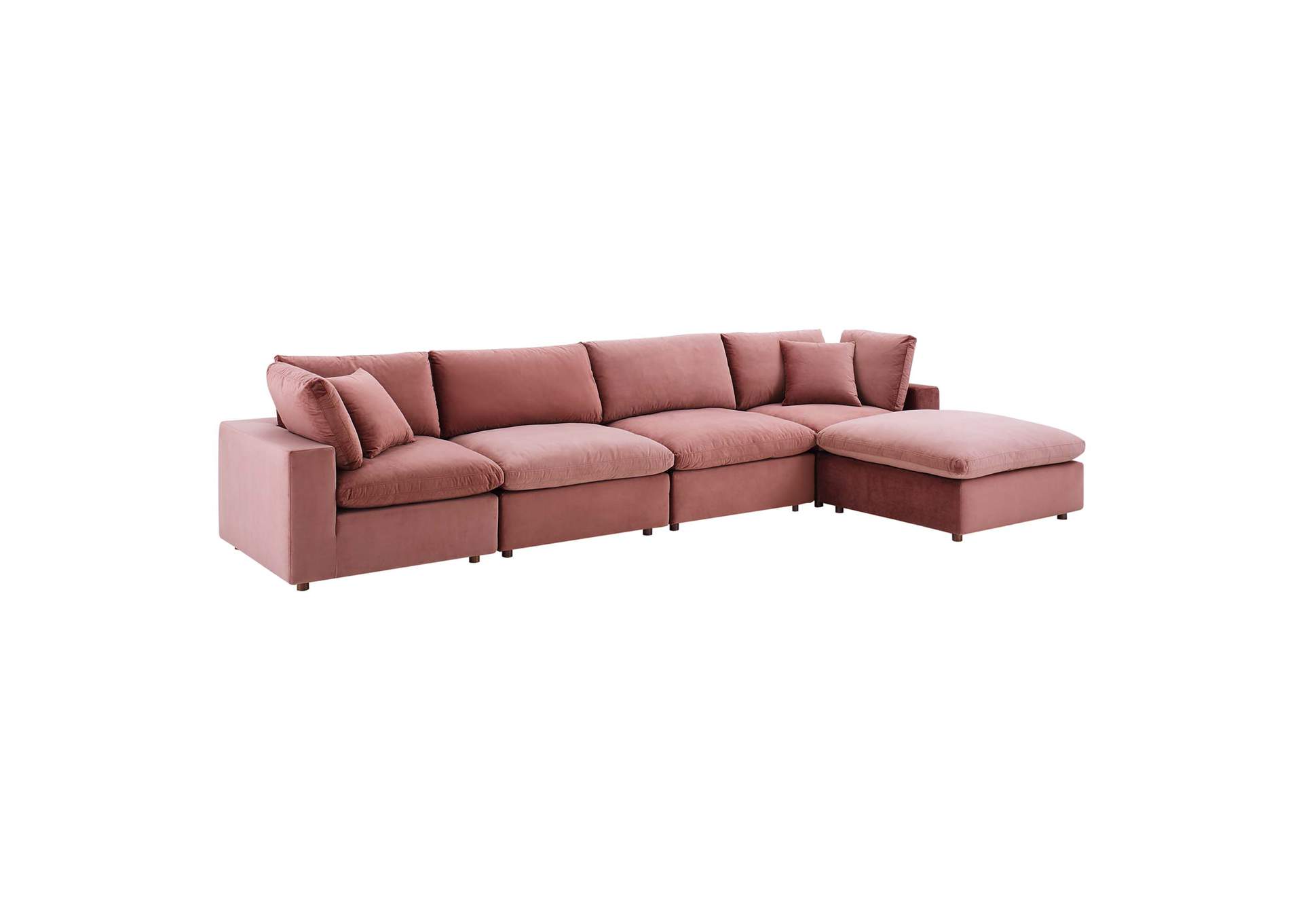 Dusty Rose Commix Down Filled Overstuffed Performance Velvet 5-Piece Sectional Sofa,Modway