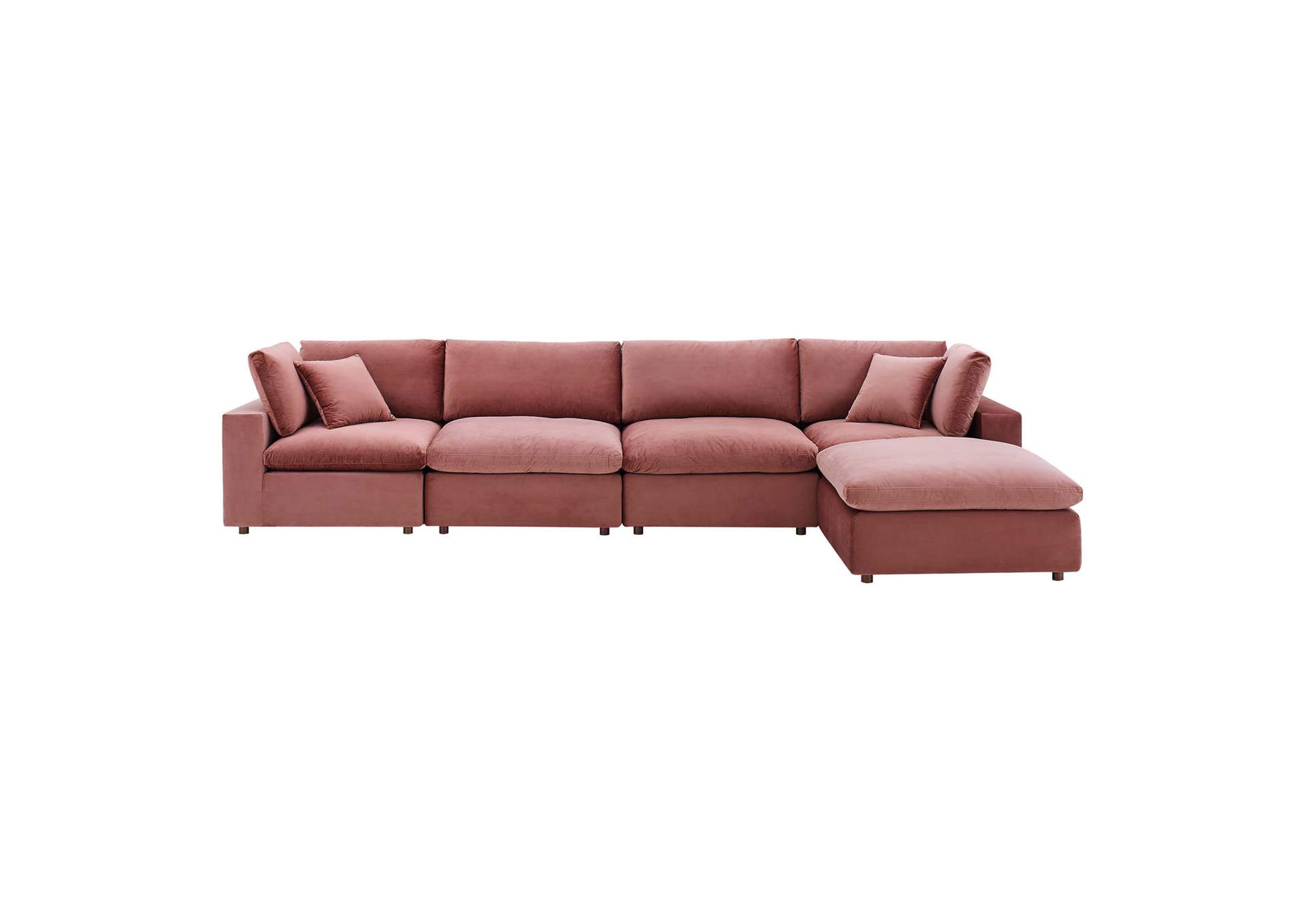 Dusty Rose Commix Down Filled Overstuffed Performance Velvet 5-Piece Sectional Sofa,Modway