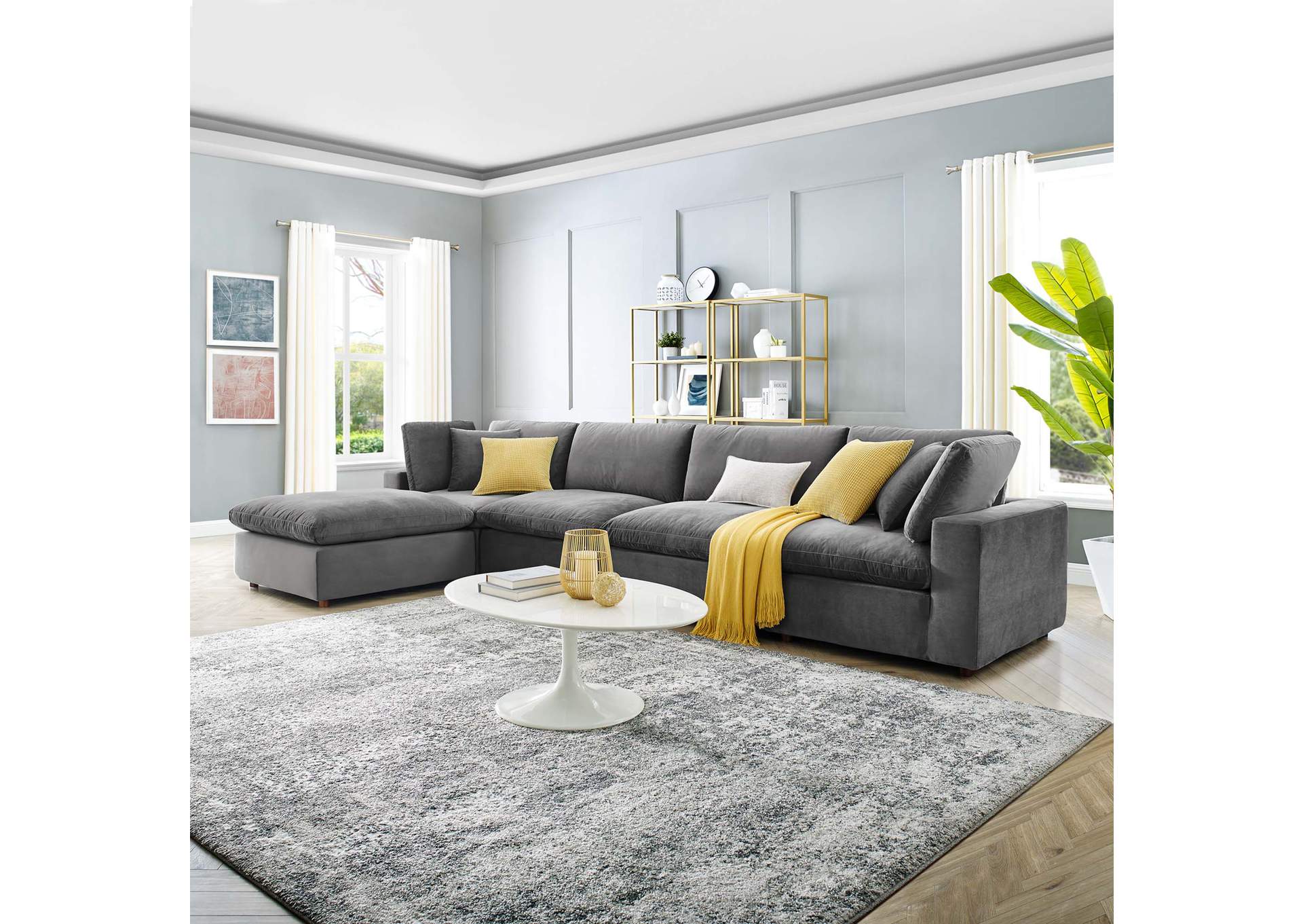 Gray Commix Down Filled Overstuffed Performance Velvet 5-Piece Sectional Sofa,Modway