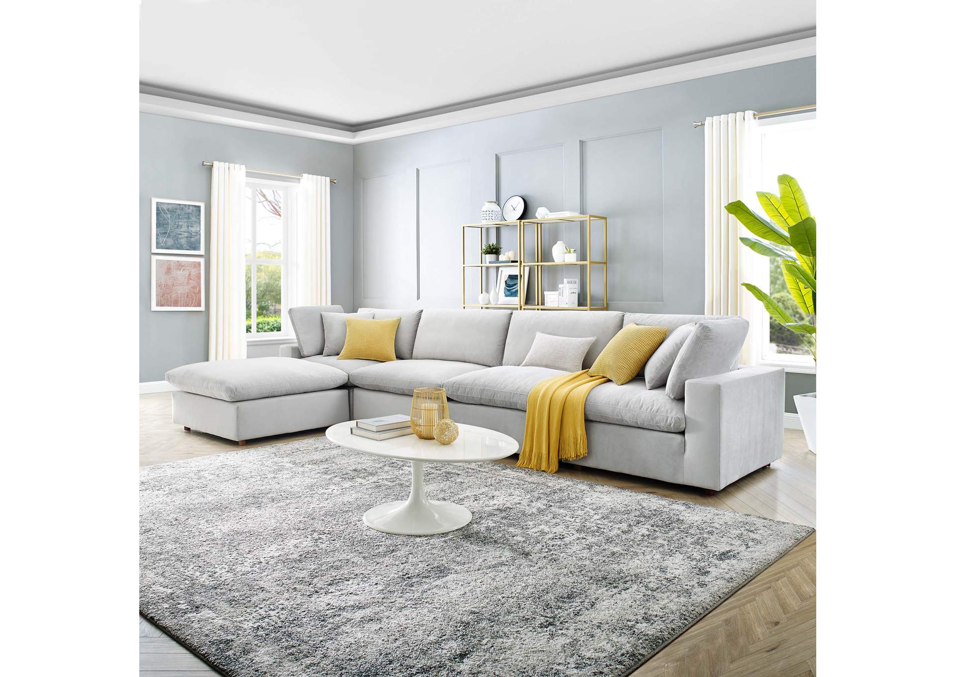 Light Gray Commix Down Filled Overstuffed Performance Velvet 5-Piece Sectional Sofa,Modway