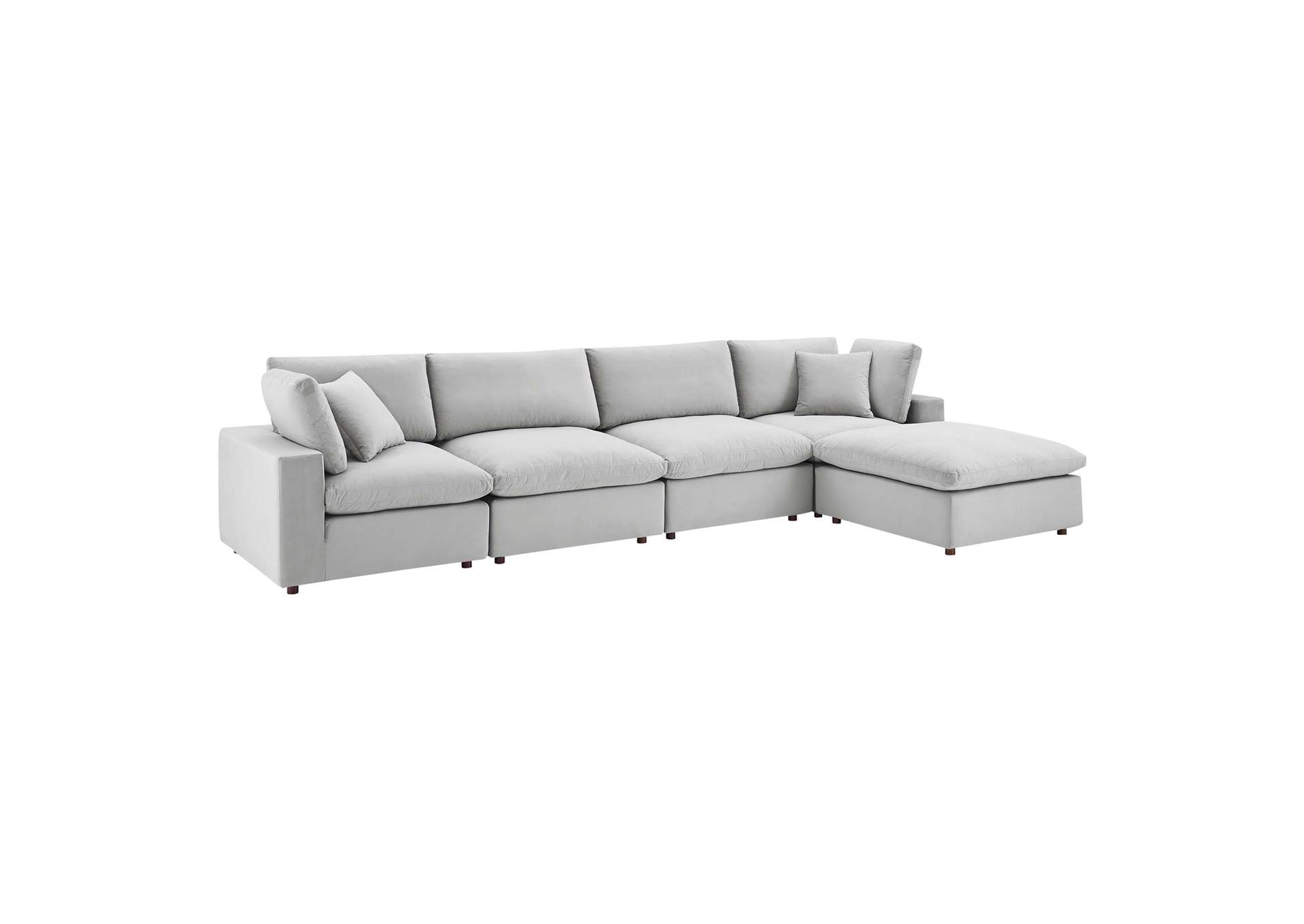 Light Gray Commix Down Filled Overstuffed Performance Velvet 5-Piece Sectional Sofa,Modway