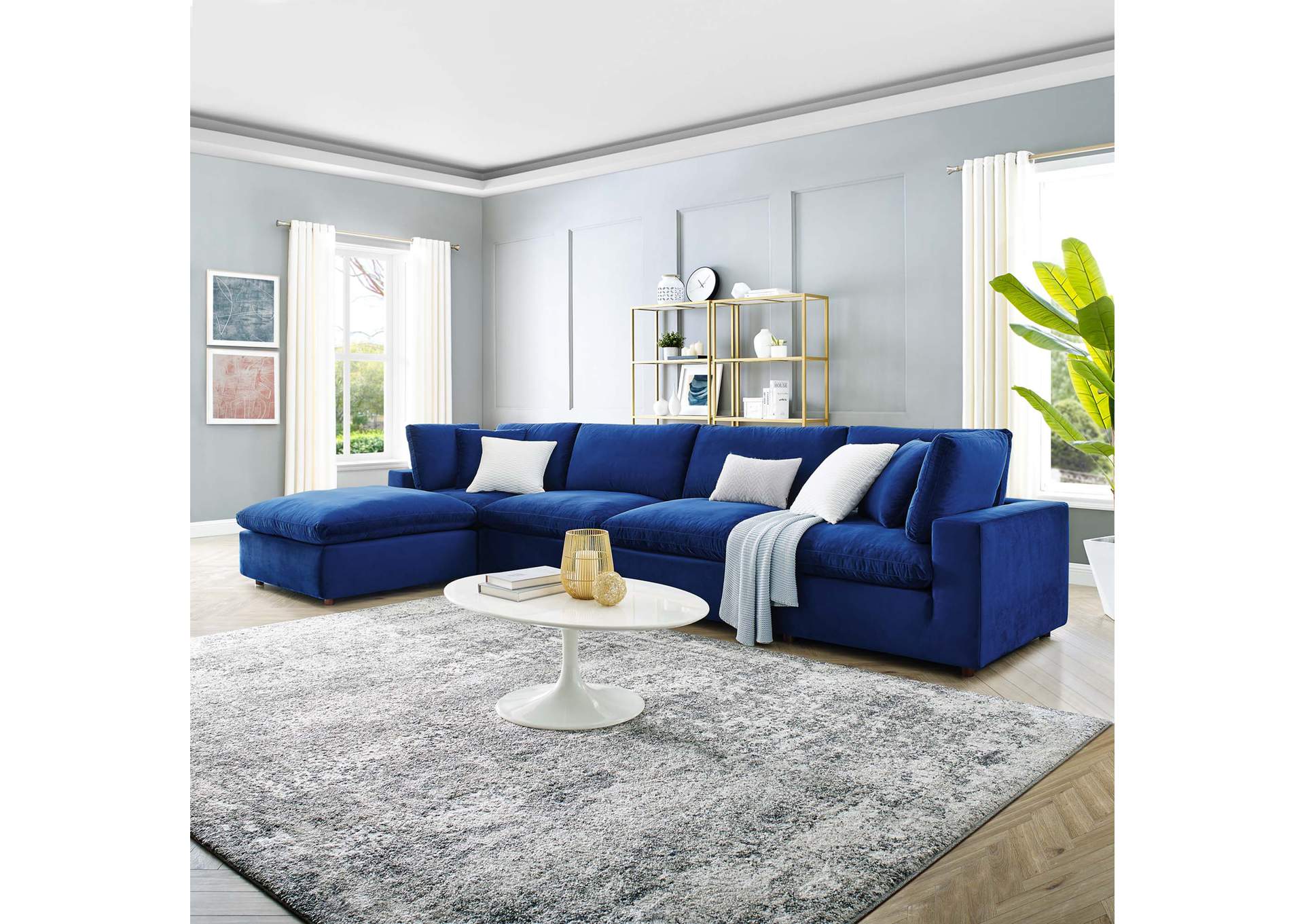 Navy Commix Down Filled Overstuffed Performance Velvet 5-Piece Sectional Sofa,Modway