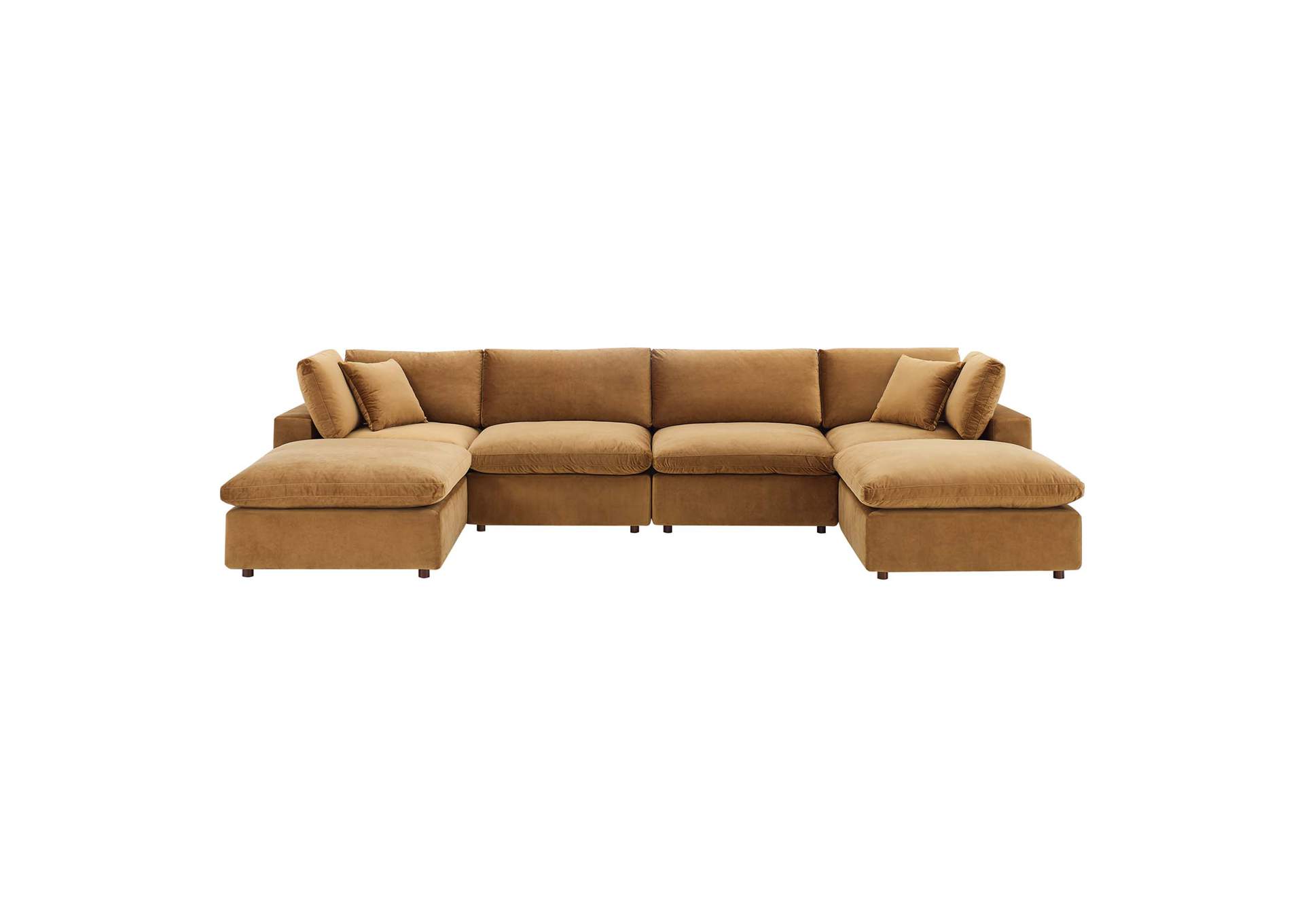 Cognac Commix Down Filled Overstuffed Performance Velvet 6-Piece Sectional Sofa,Modway