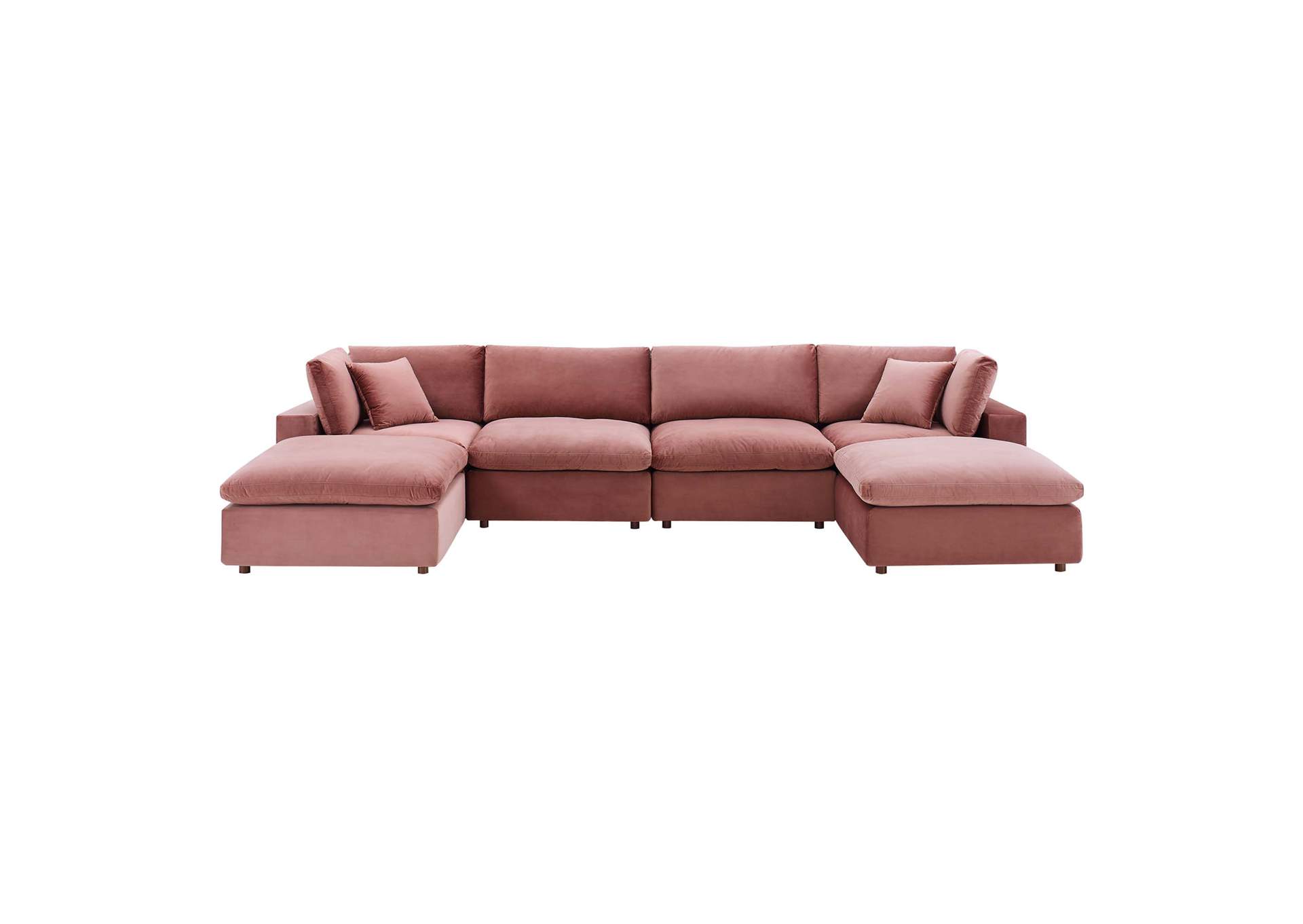 Dusty Rose Commix Down Filled Overstuffed Performance Velvet 6-Piece Sectional Sofa,Modway