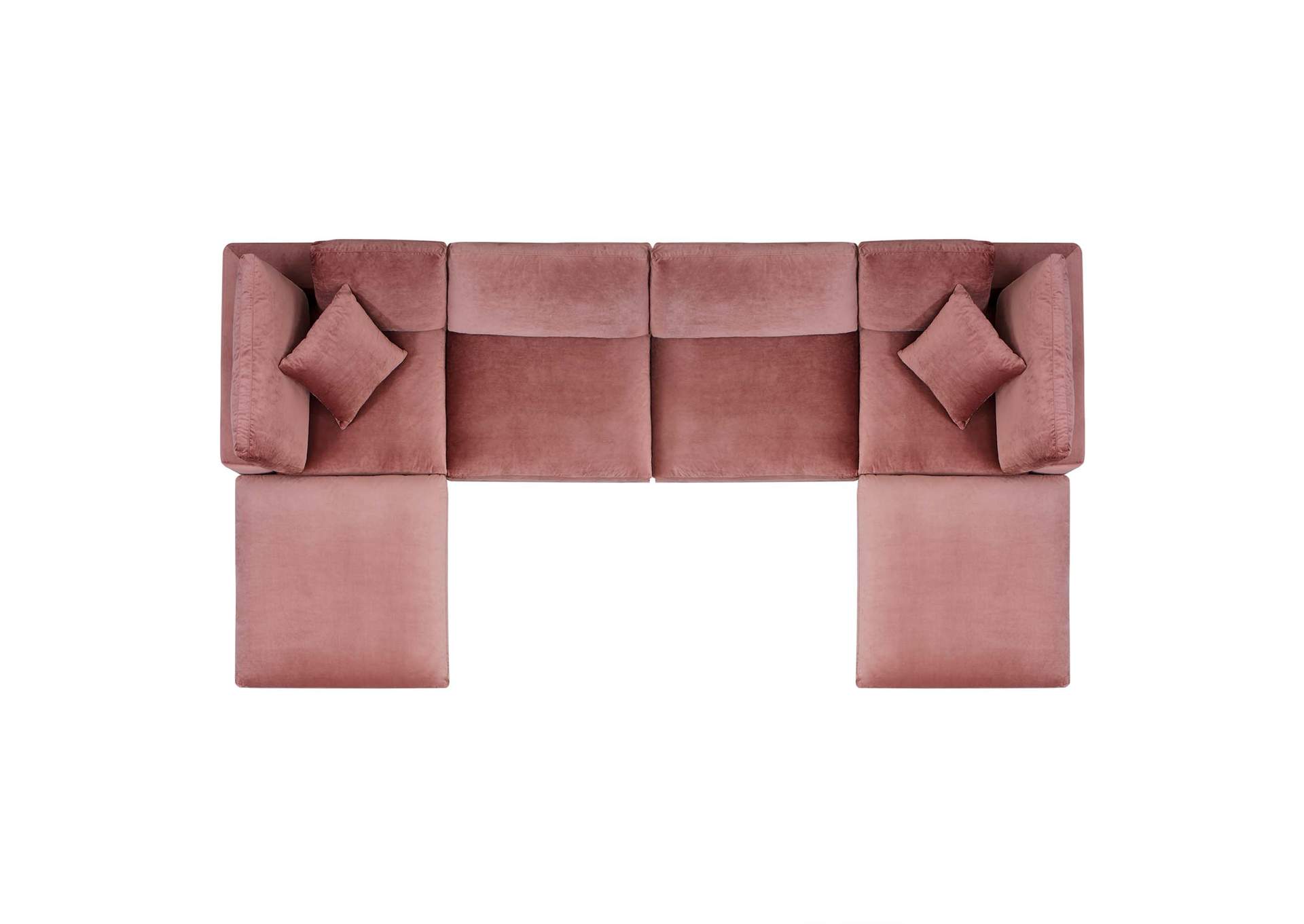Dusty Rose Commix Down Filled Overstuffed Performance Velvet 6-Piece Sectional Sofa,Modway