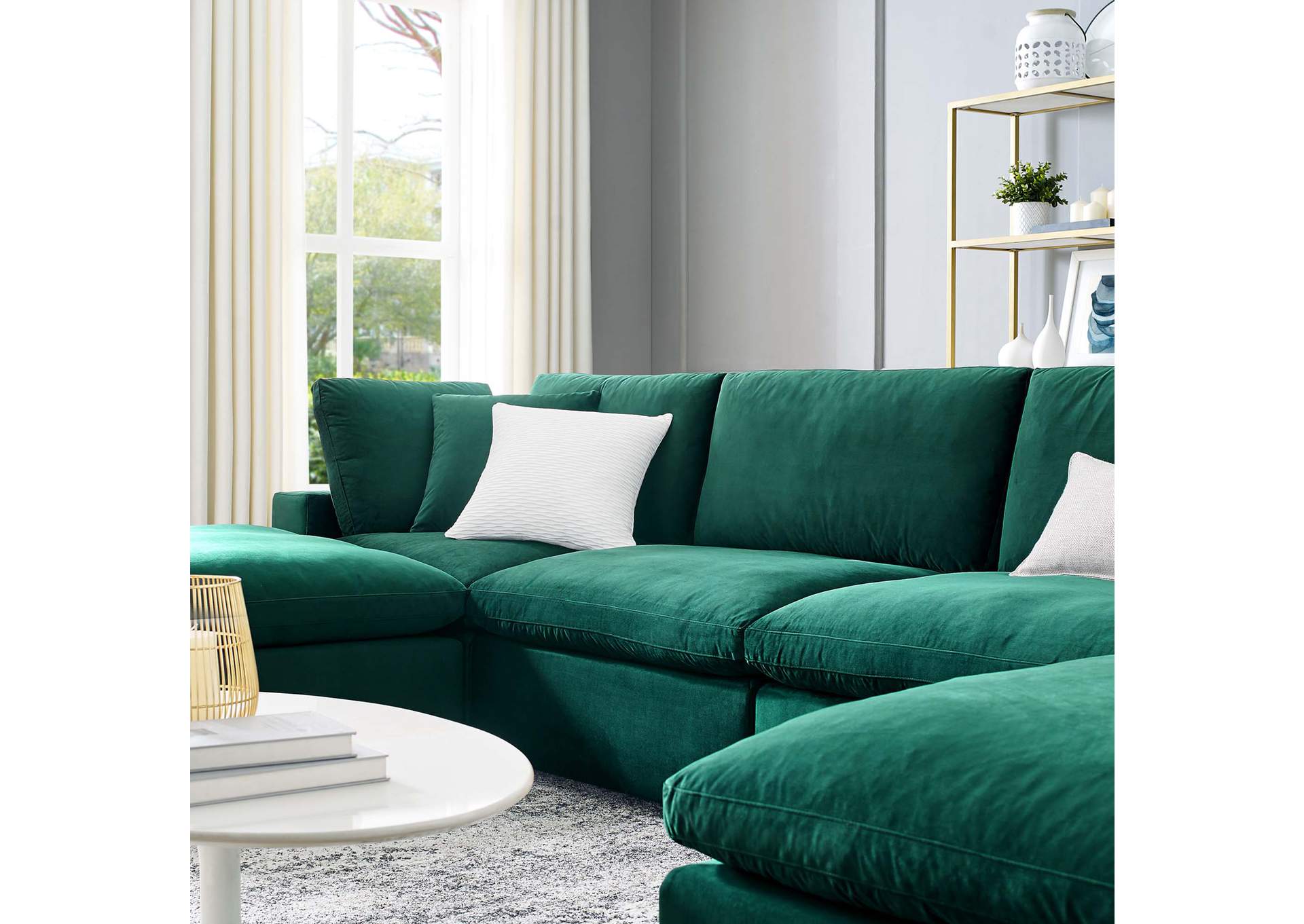Green Commix Down Filled Overstuffed Performance Velvet 6-Piece Sectional Sofa,Modway