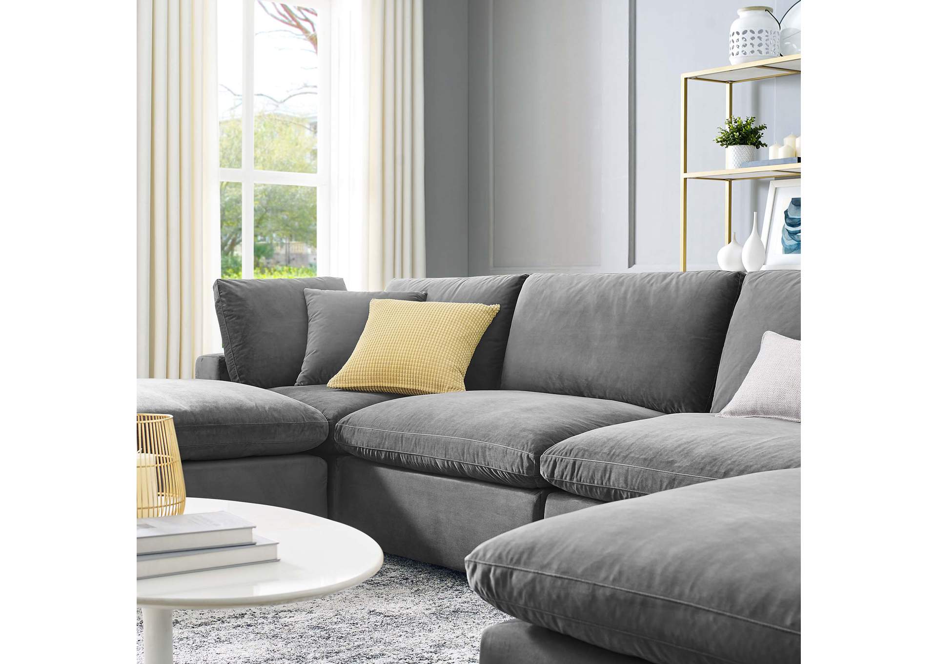 Gray Commix Down Filled Overstuffed Performance Velvet 6-Piece Sectional Sofa,Modway