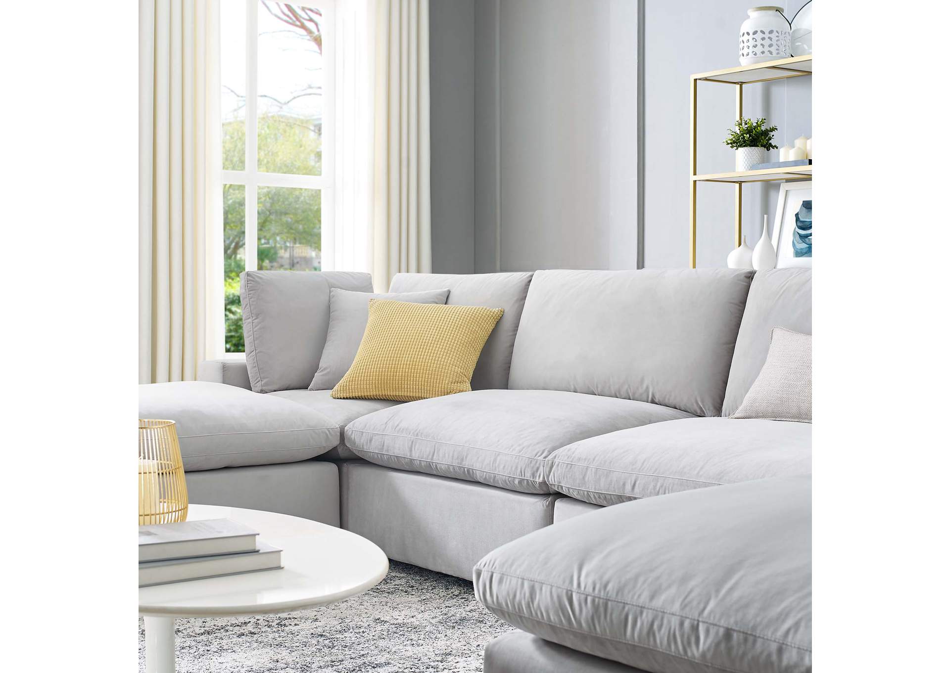 Light Gray Commix Down Filled Overstuffed Performance Velvet 6-Piece Sectional Sofa,Modway