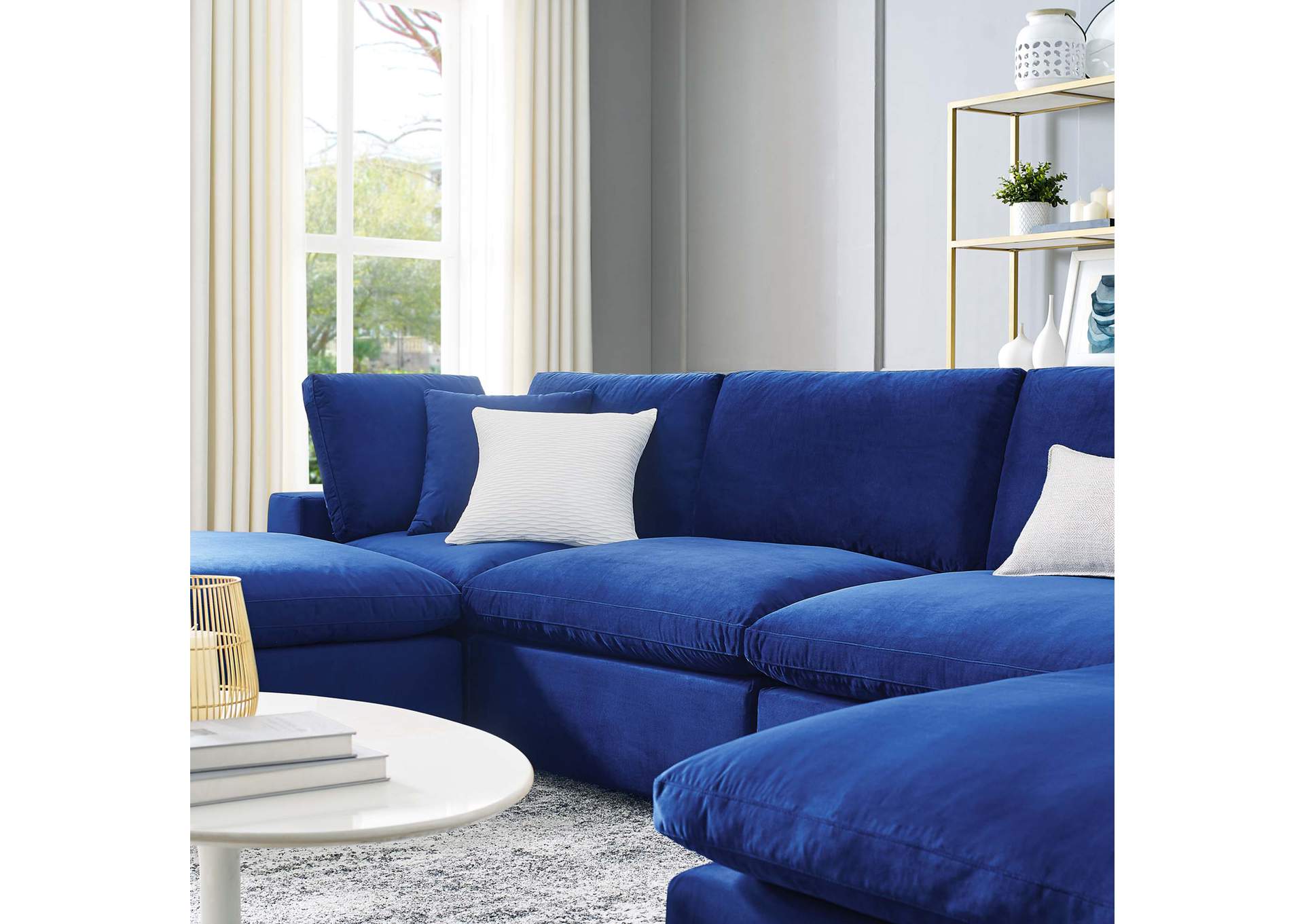 Navy Commix Down Filled Overstuffed Performance Velvet 6-Piece Sectional Sofa,Modway