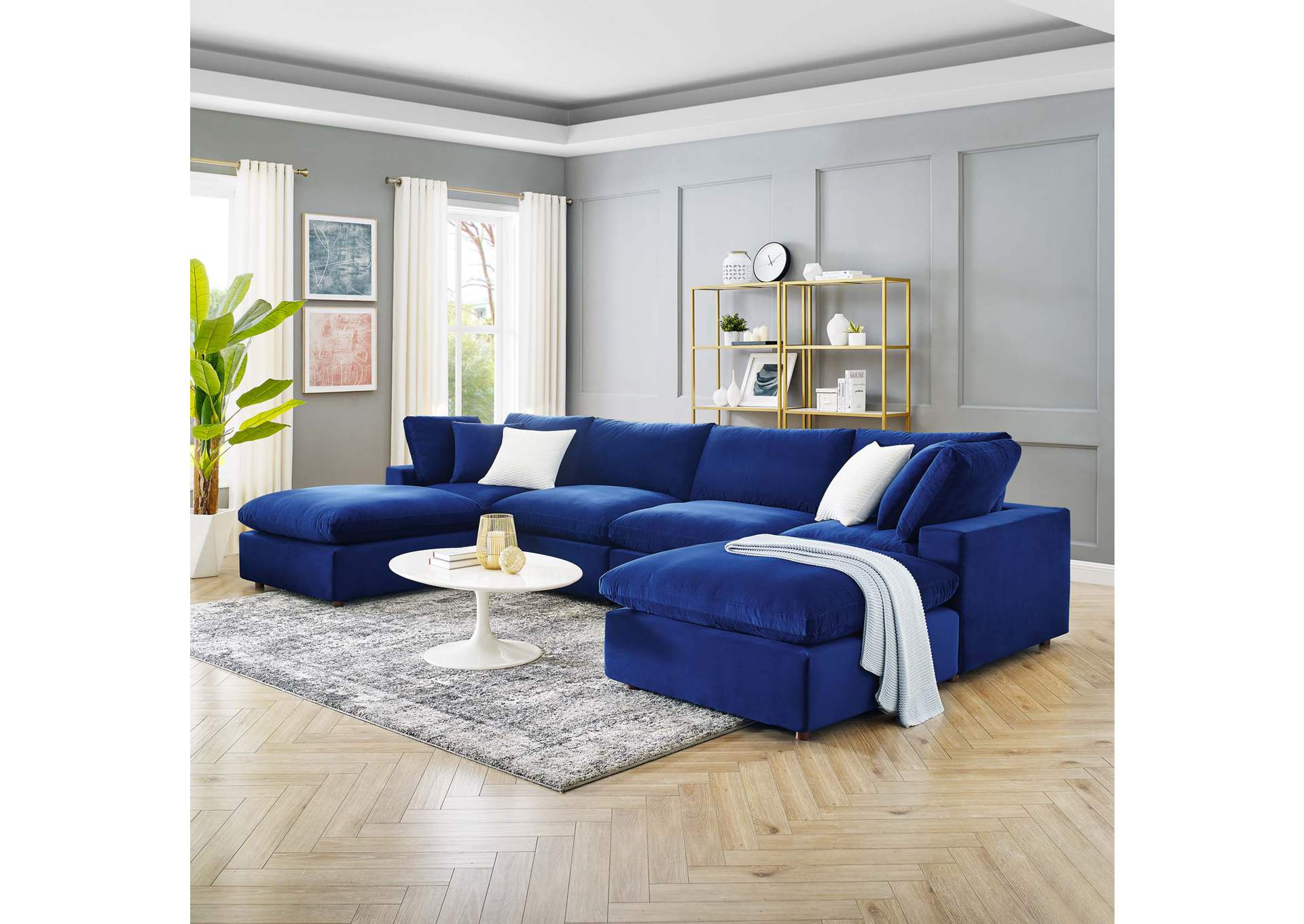 Navy Commix Down Filled Overstuffed Performance Velvet 6-Piece Sectional Sofa,Modway