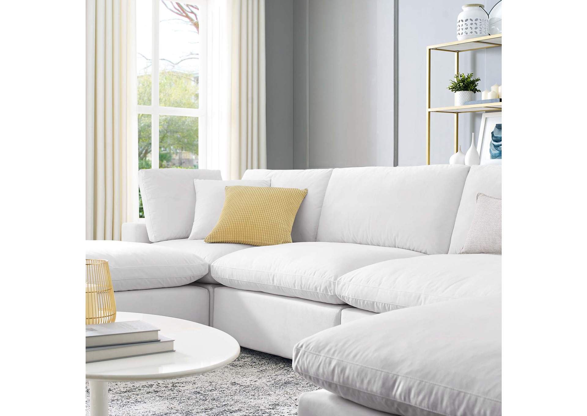 White Commix Down Filled Overstuffed Performance Velvet 6-Piece Sectional Sofa,Modway
