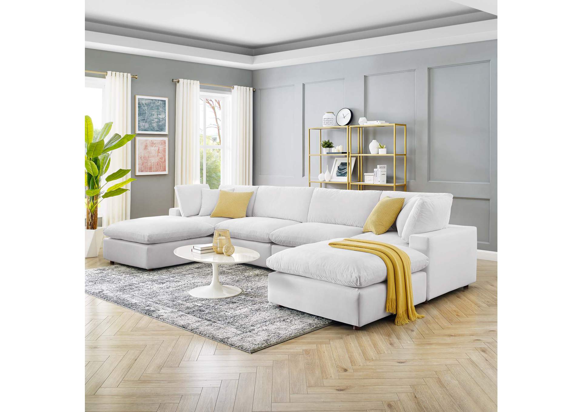 White Commix Down Filled Overstuffed Performance Velvet 6-Piece Sectional Sofa,Modway