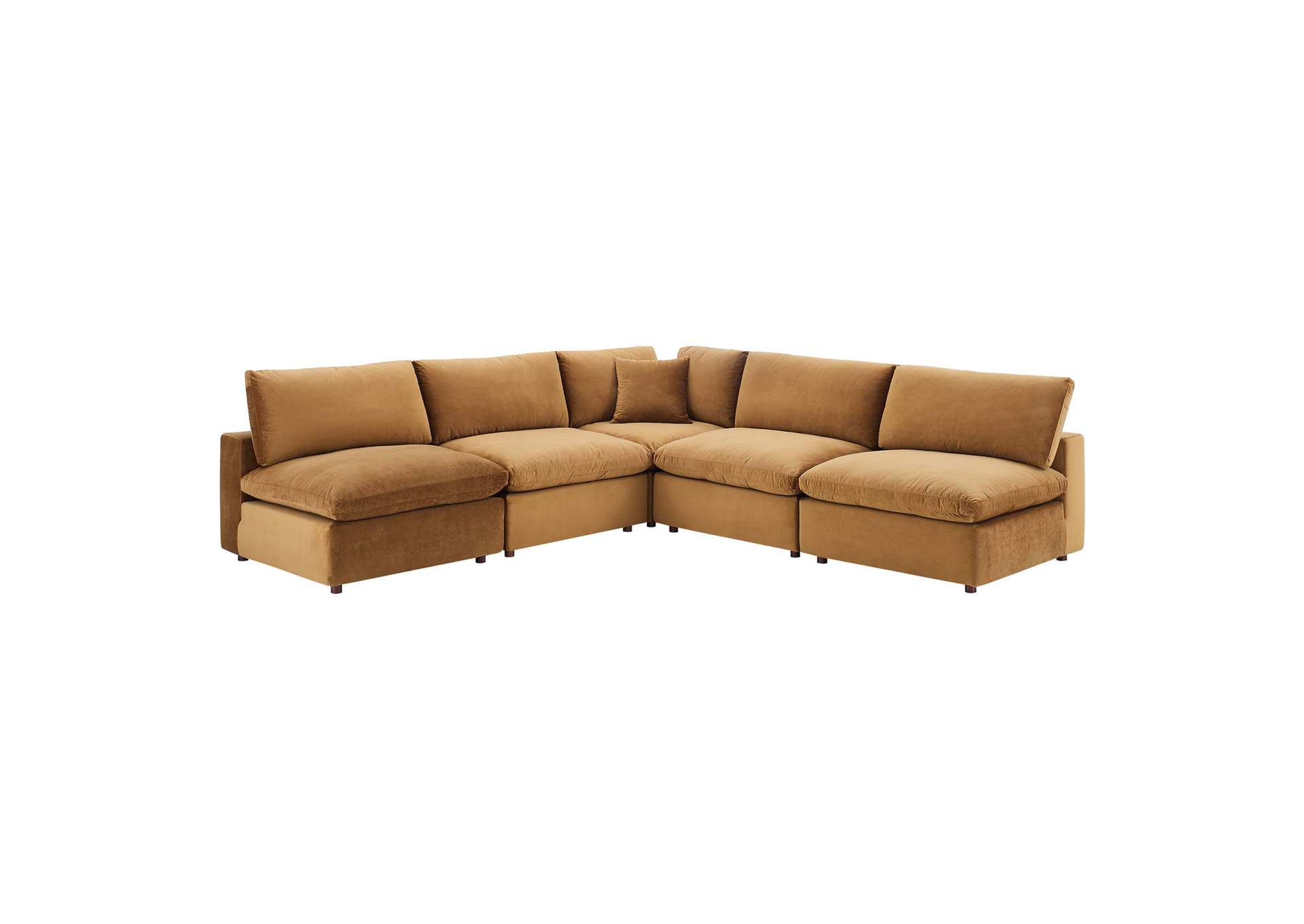 Cognac Commix Down Filled Overstuffed Performance Velvet 5-Piece Sectional Sofa,Modway