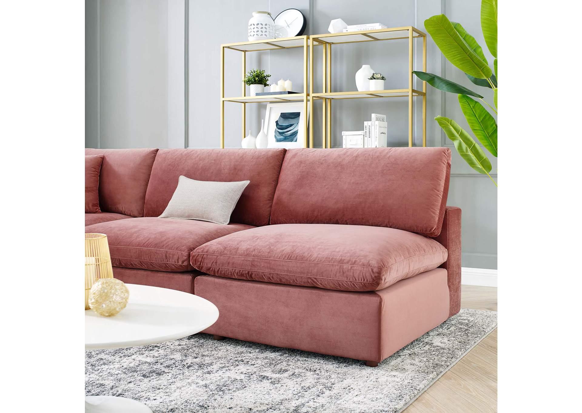 Dusty Rose Commix Down Filled Overstuffed Performance Velvet 5-Piece Sectional Sofa,Modway