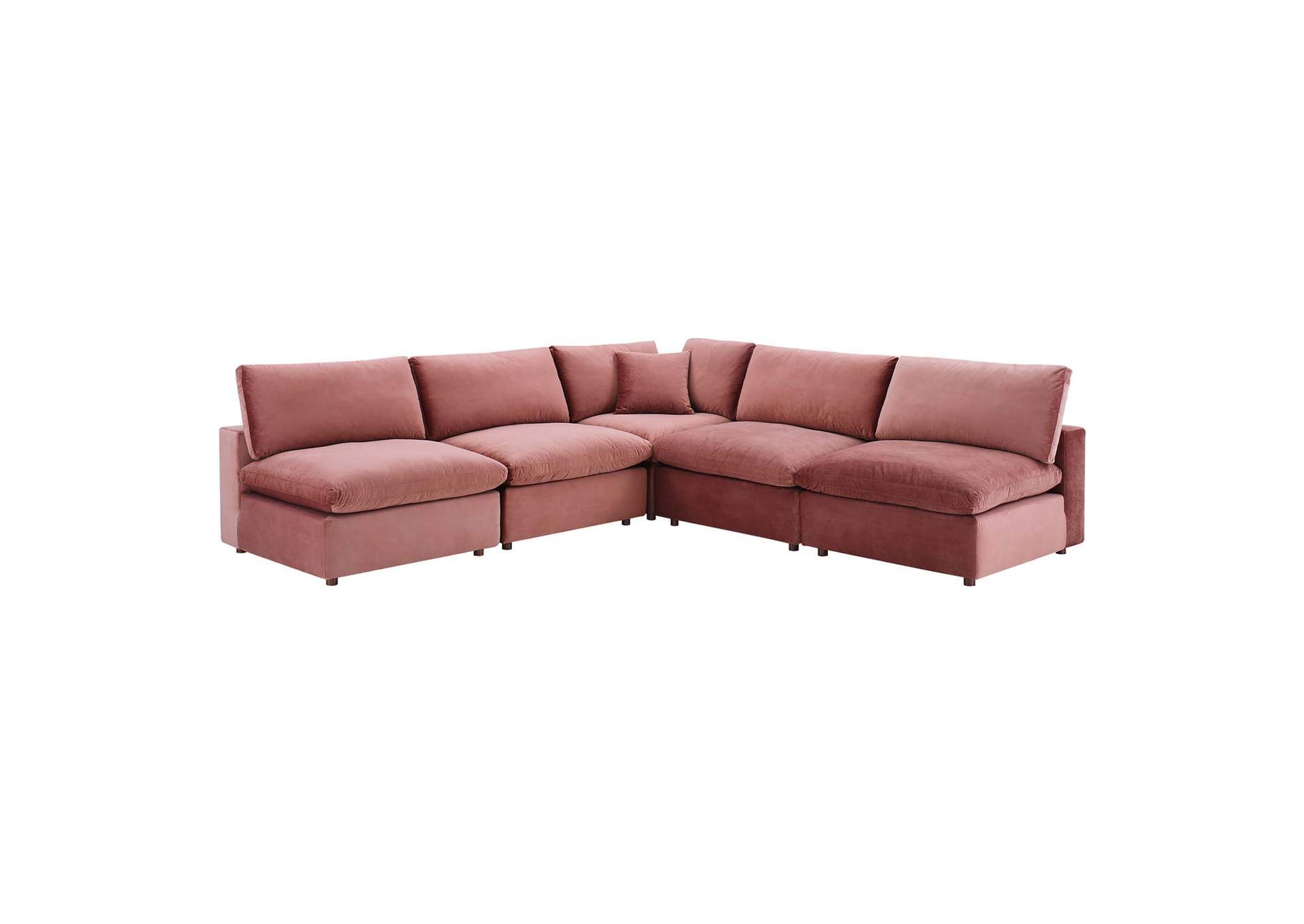 Dusty Rose Commix Down Filled Overstuffed Performance Velvet 5-Piece Sectional Sofa,Modway