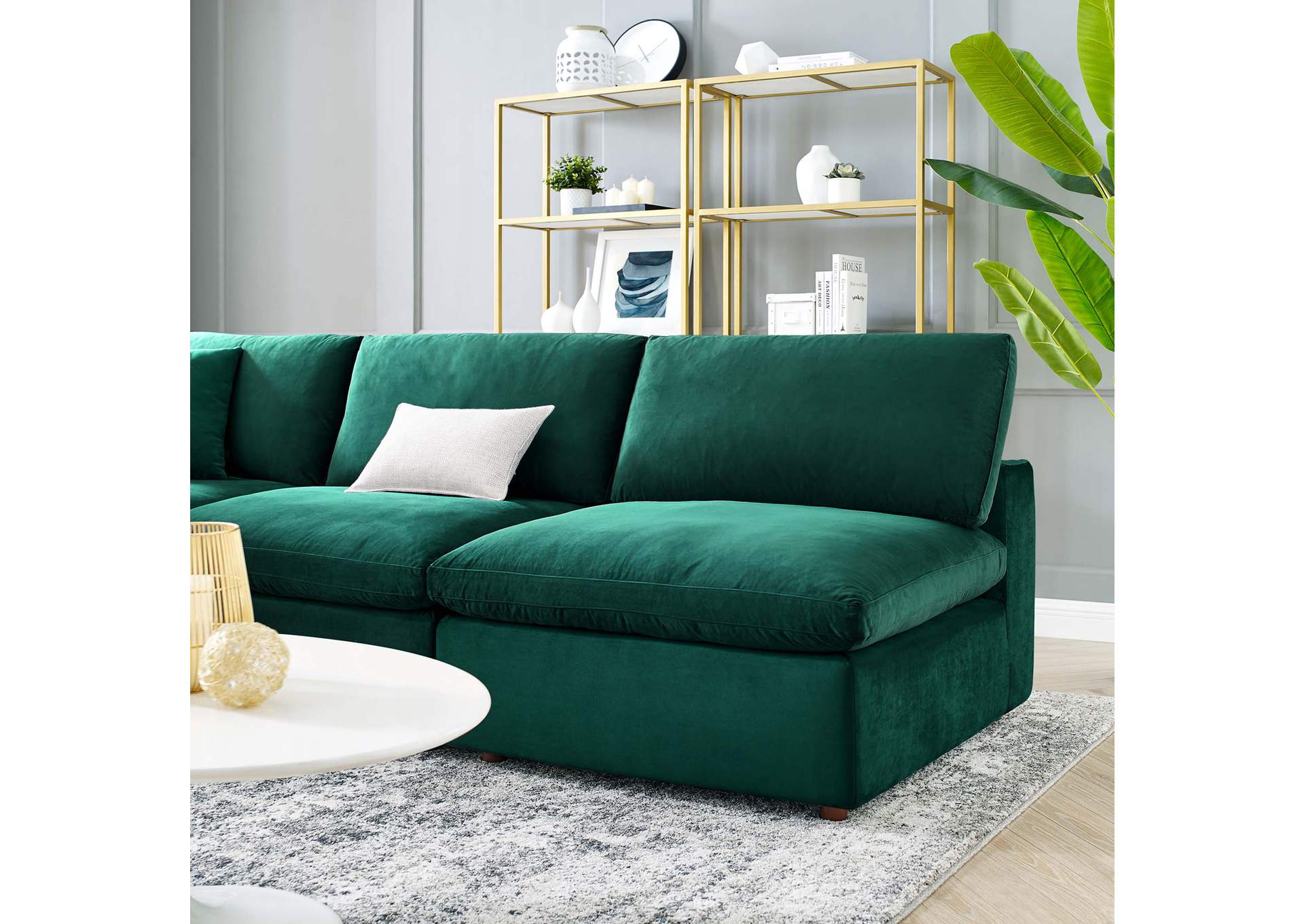 Green Commix Down Filled Overstuffed Performance Velvet 5-Piece Sectional Sofa,Modway