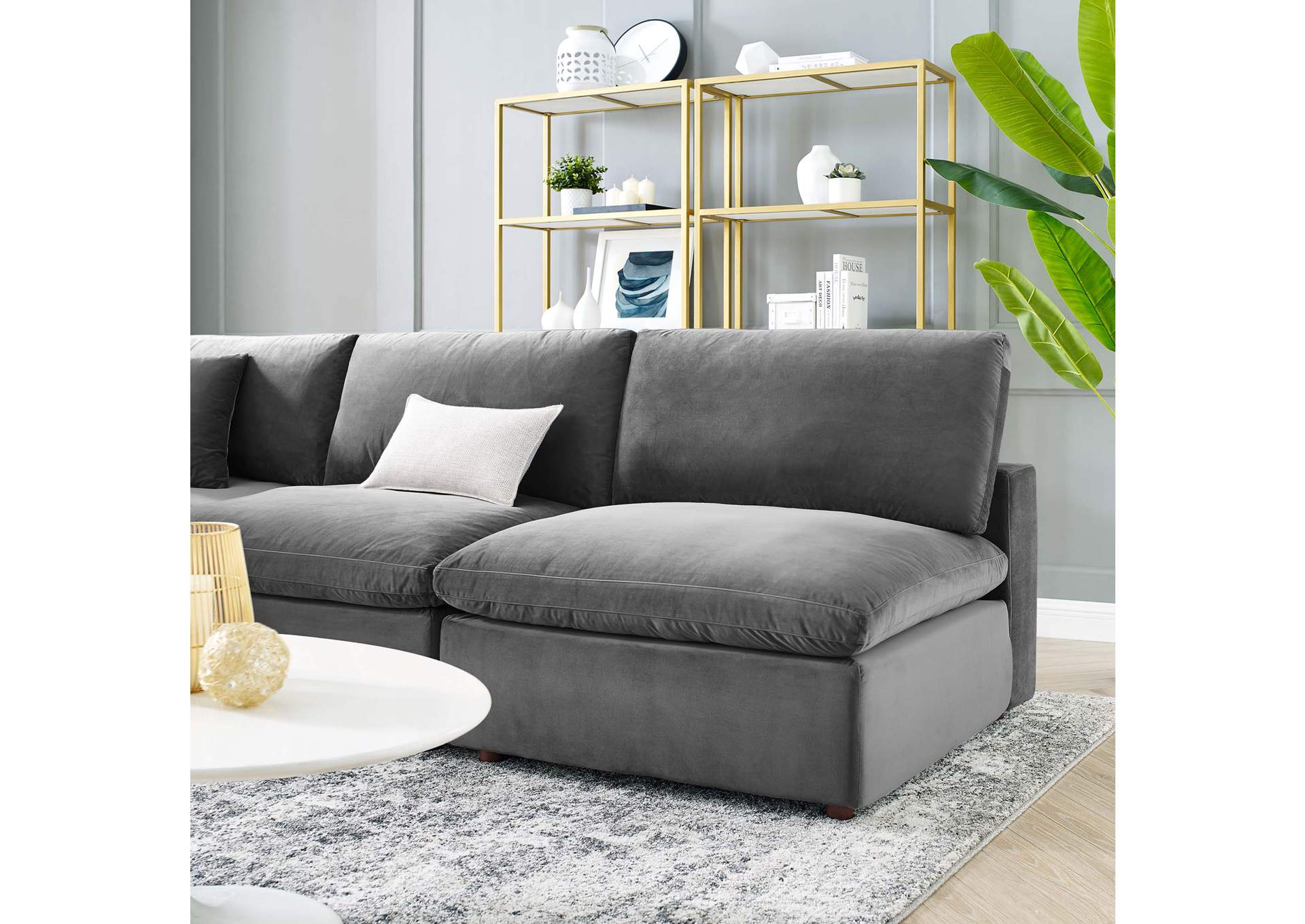 Gray Commix Down Filled Overstuffed Performance Velvet 5-Piece Sectional Sofa,Modway