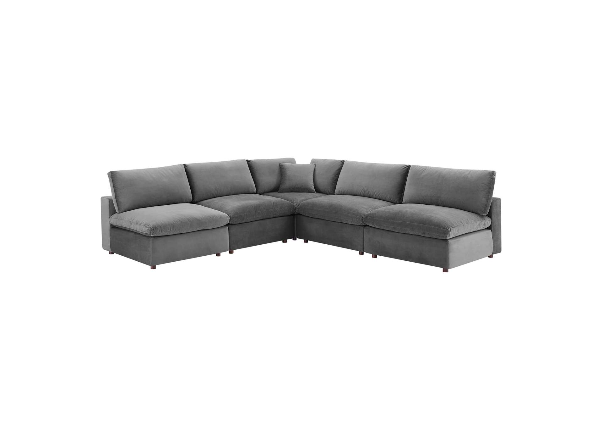 Gray Commix Down Filled Overstuffed Performance Velvet 5-Piece Sectional Sofa,Modway