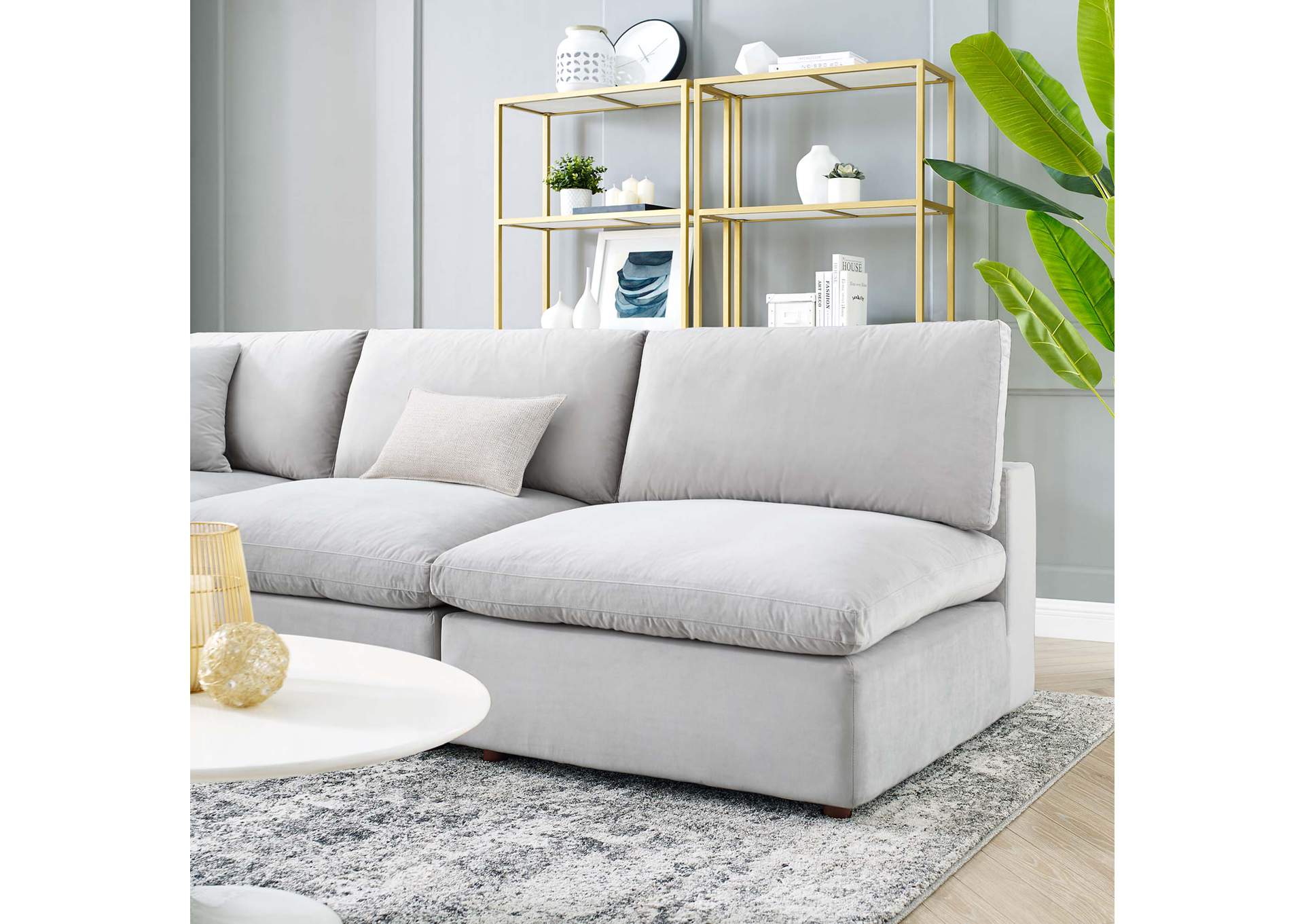 Light Gray Commix Down Filled Overstuffed Performance Velvet 5-Piece Sectional Sofa,Modway