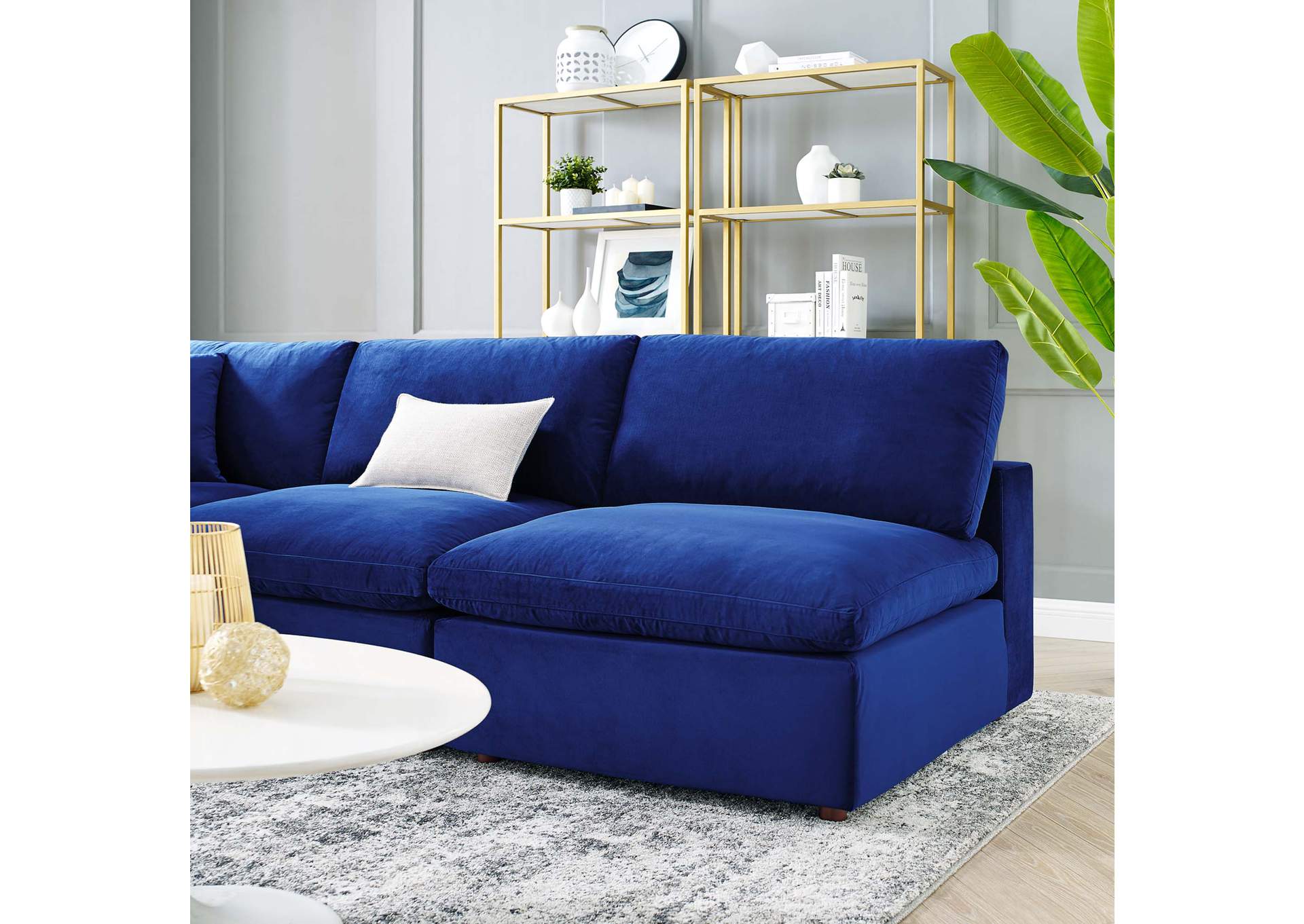 Navy Commix Down Filled Overstuffed Performance Velvet 5-Piece Sectional Sofa,Modway