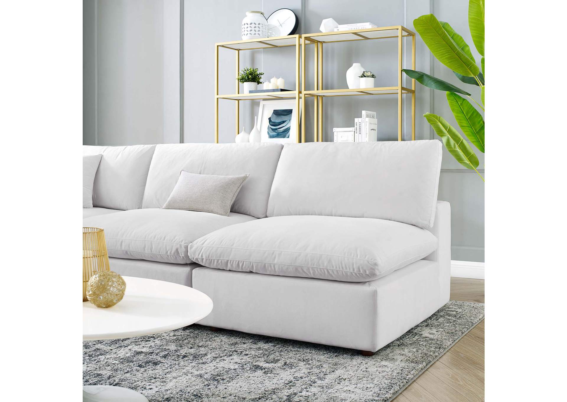 White Commix Down Filled Overstuffed Performance Velvet 5-Piece Sectional Sofa,Modway