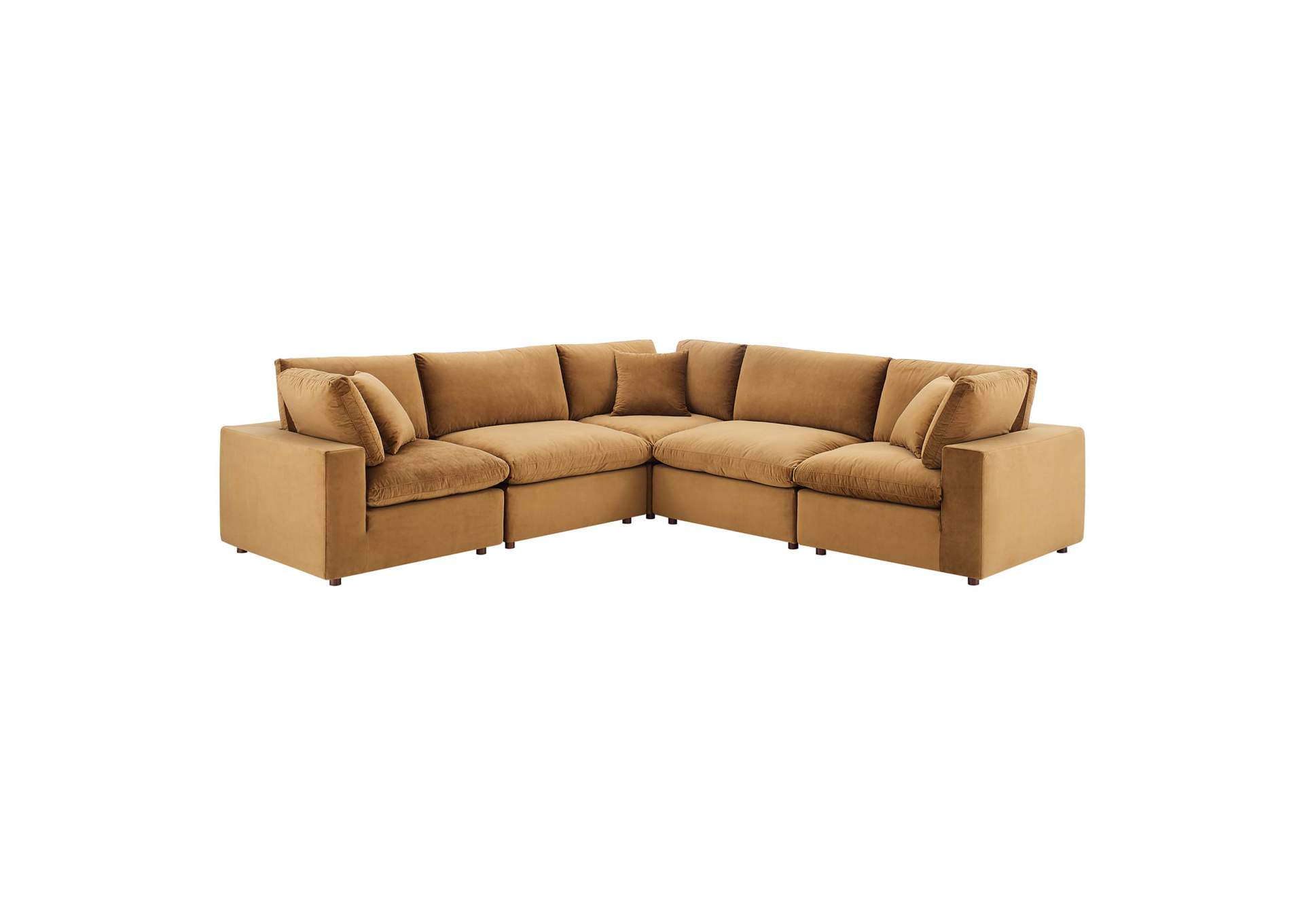 Cognac Commix Down Filled Overstuffed Performance Velvet 5-Piece Sectional Sofa,Modway