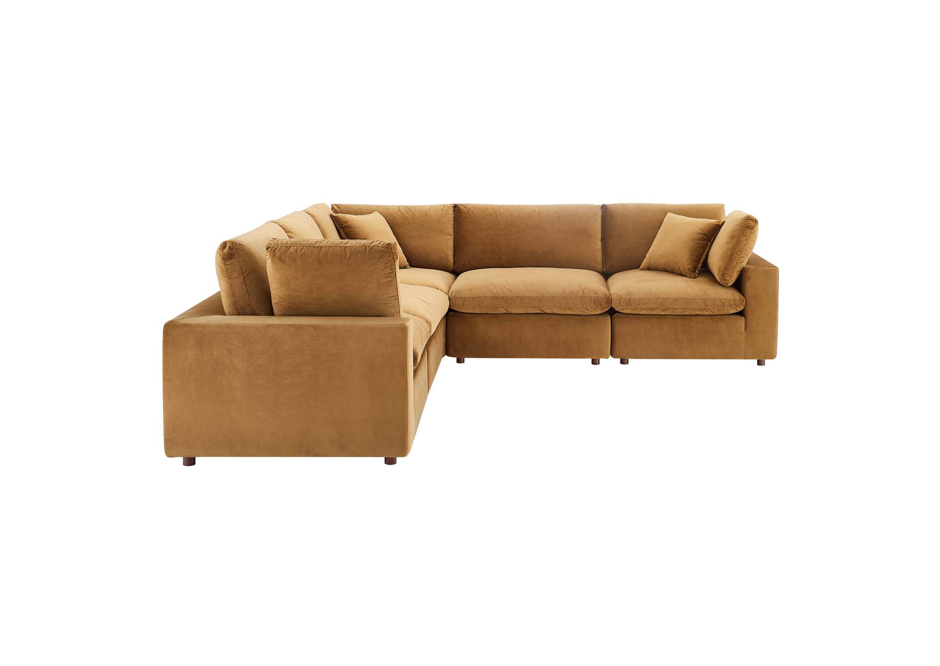 Cognac Commix Down Filled Overstuffed Performance Velvet 5-Piece Sectional Sofa,Modway