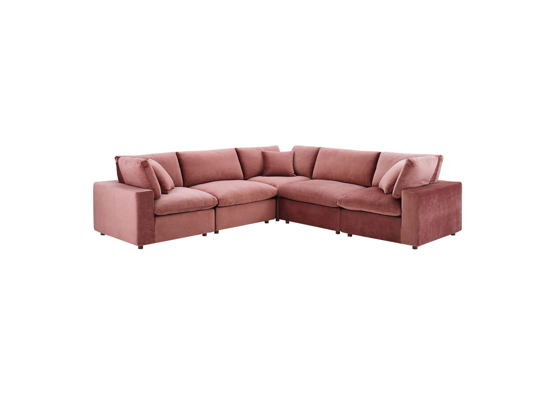 Dusty Rose Commix Down Filled Overstuffed Performance Velvet 5-Piece Sectional Sofa,Modway