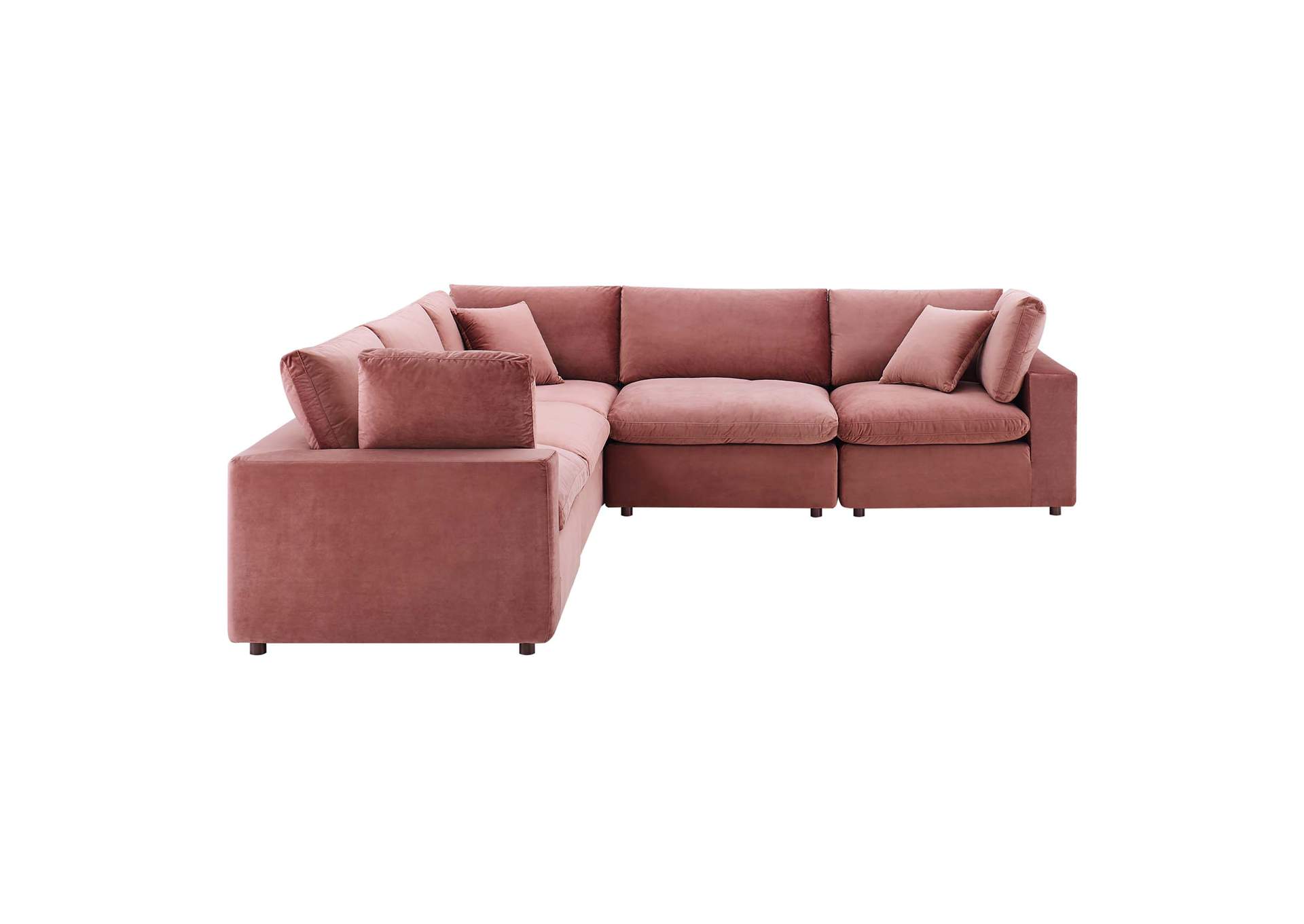 Dusty Rose Commix Down Filled Overstuffed Performance Velvet 5-Piece Sectional Sofa,Modway