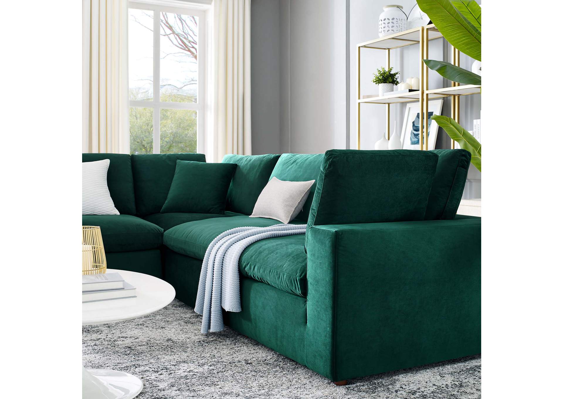 Green Commix Down Filled Overstuffed Performance Velvet 5-Piece Sectional Sofa,Modway