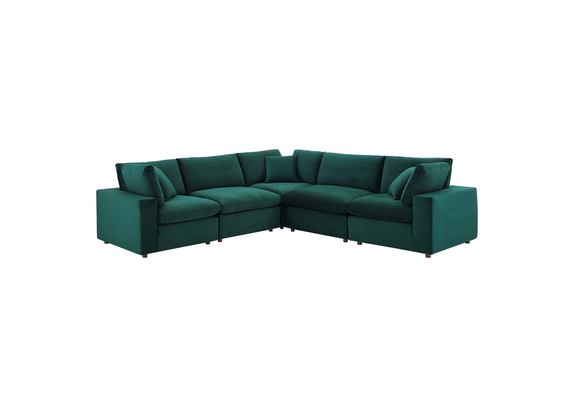Green Commix Down Filled Overstuffed Performance Velvet 5-Piece Sectional Sofa,Modway